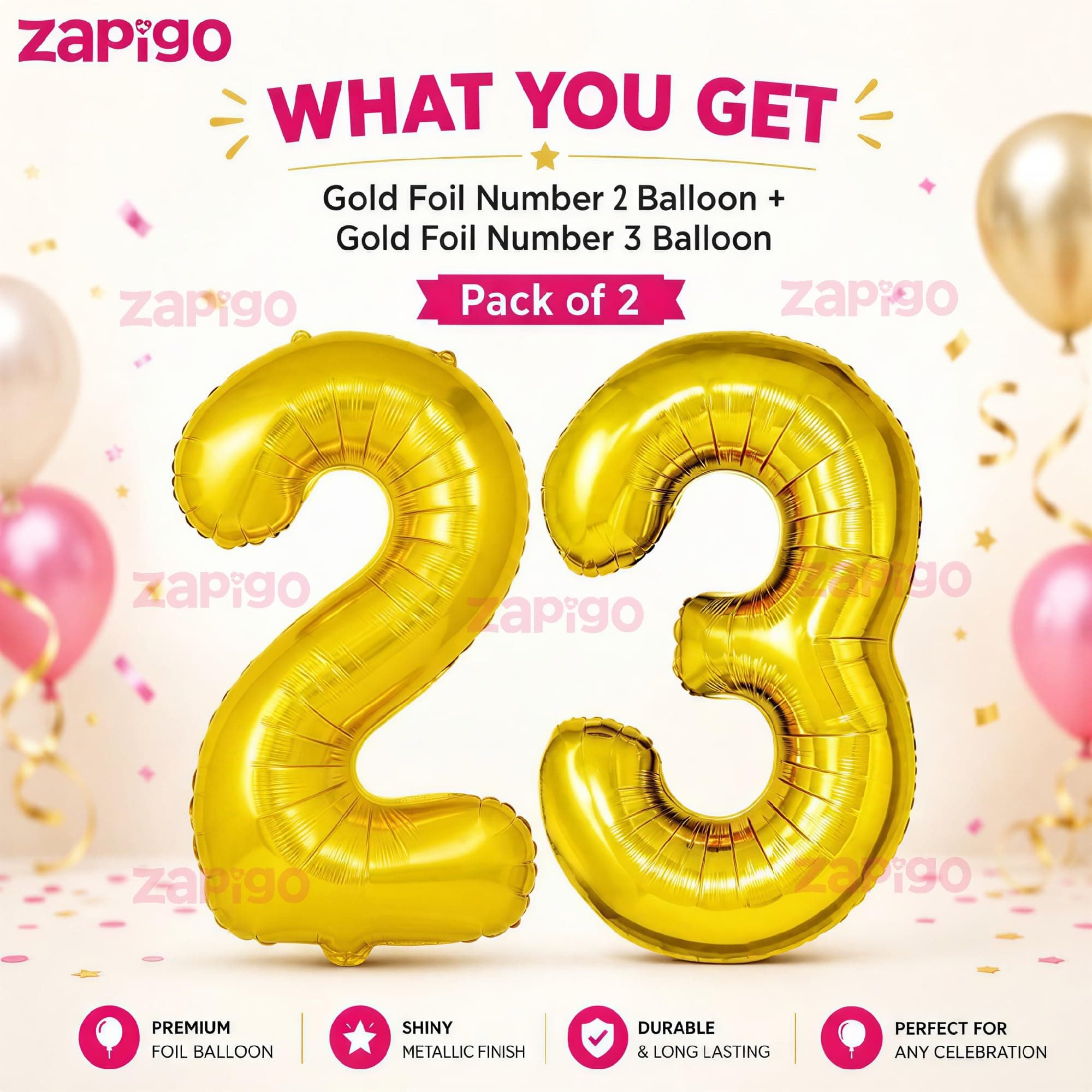 Balloonistics Number 23 Gold Foil Balloon – 17-Inch Metallic '23' Balloon Pack of 2 for 23rd Birthday & Young Adult Party Decoration thumbnail 2