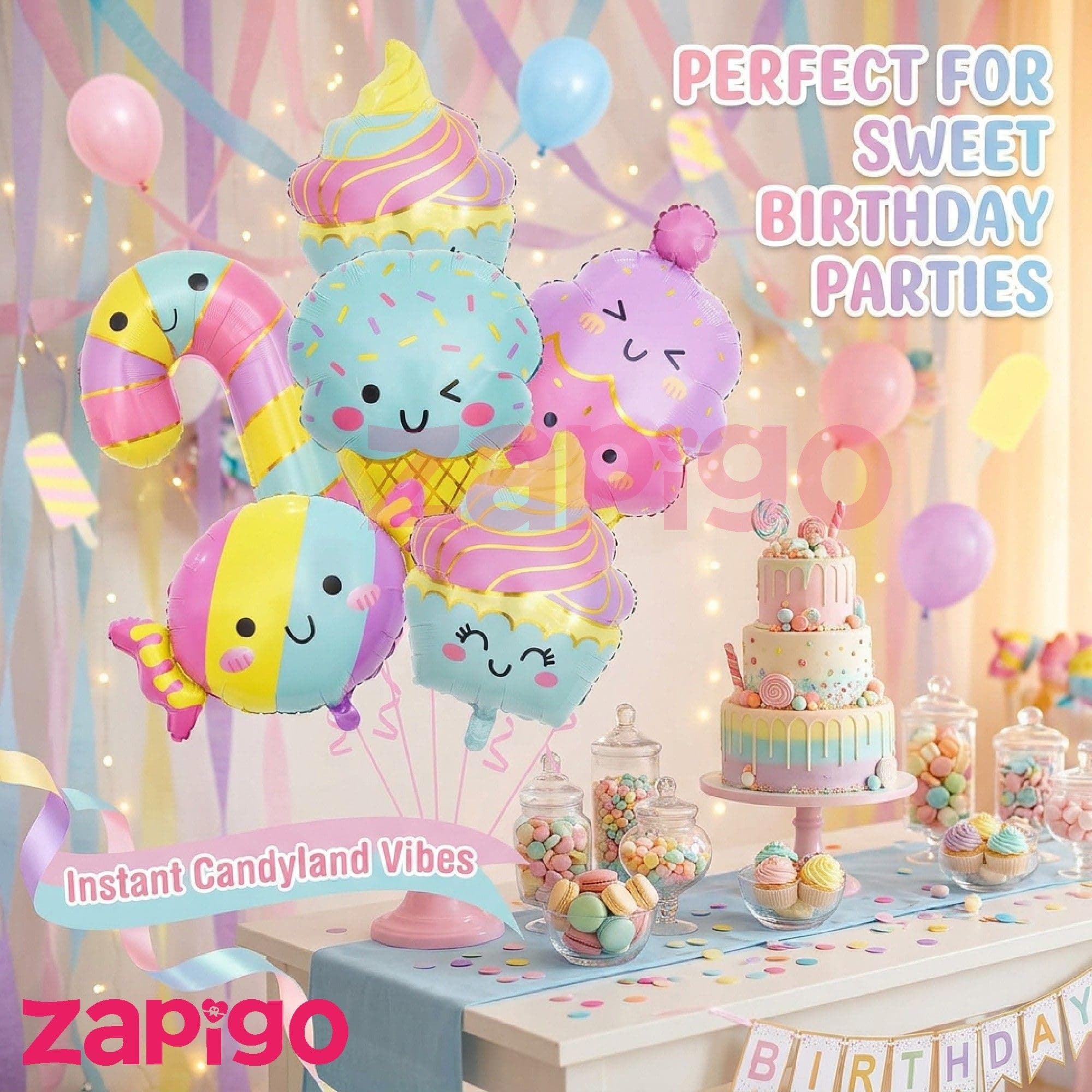Balloonistics Sweet Tooth Candy Theme Happy Birthday Balloon Bouquet Pack Of 5 thumbnail 3