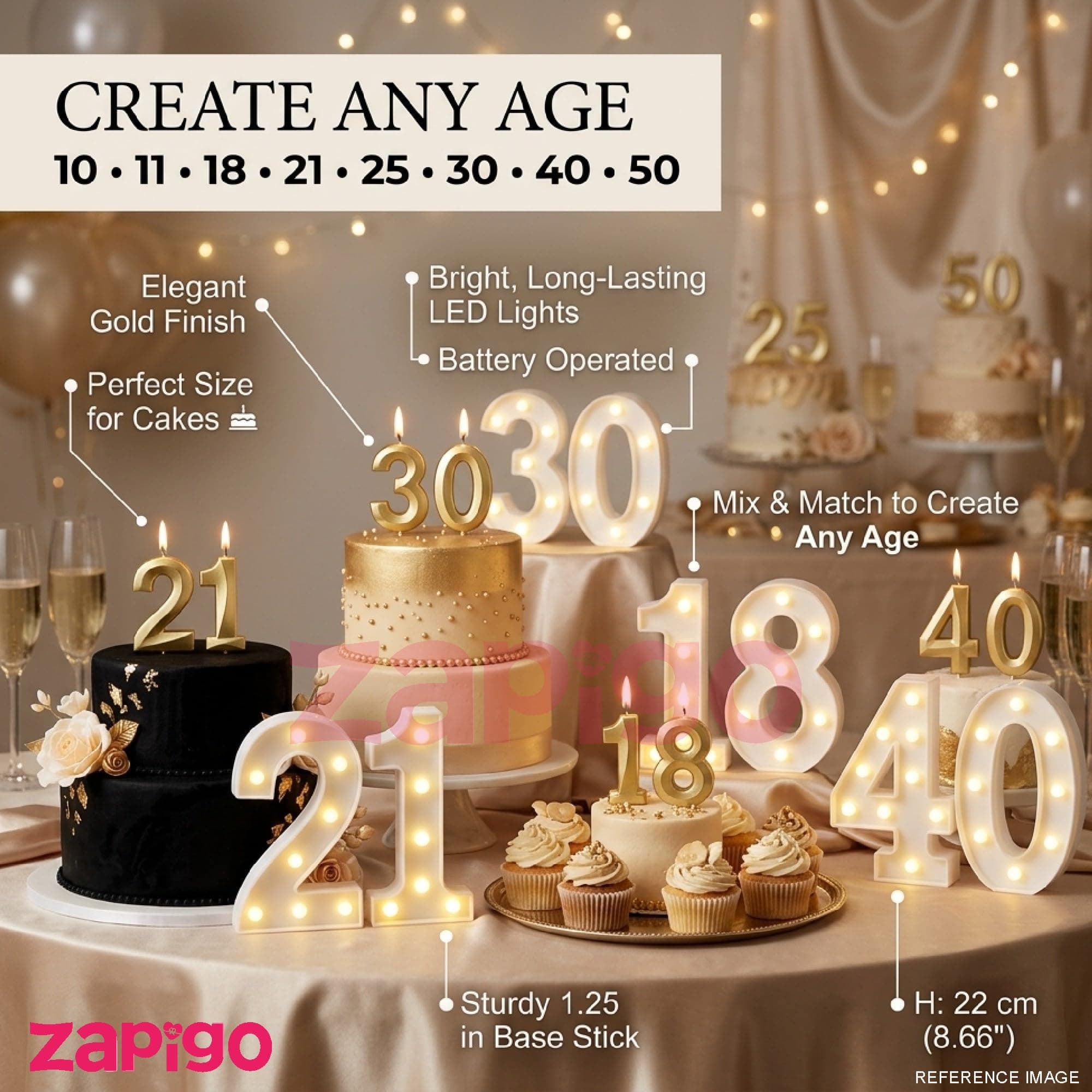 Balloonistics Number 9 LED Marquee Light & Gold Number 9 Birthday Candle Combo - 9-Inch Warm White Marquee Sign + Metallic Gold Cake Candle for 9th Birthday, Anniversary & Milestone Party Decoration thumbnail 6