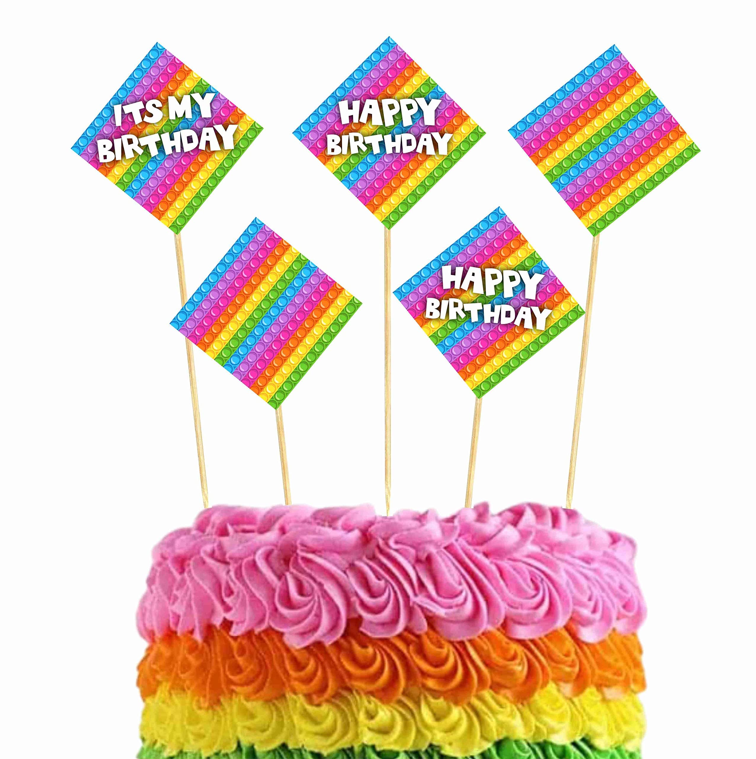 Balloonistics Pop It Theme Happy Birthday Cake Topper - Vibrant Cardstock Cupcake & Cake Decorations with Bamboo Sticks - Sensory Fidget Toy for Kids Birthdays & Events (Cake Topper - Pack of 10) thumbnail 1
