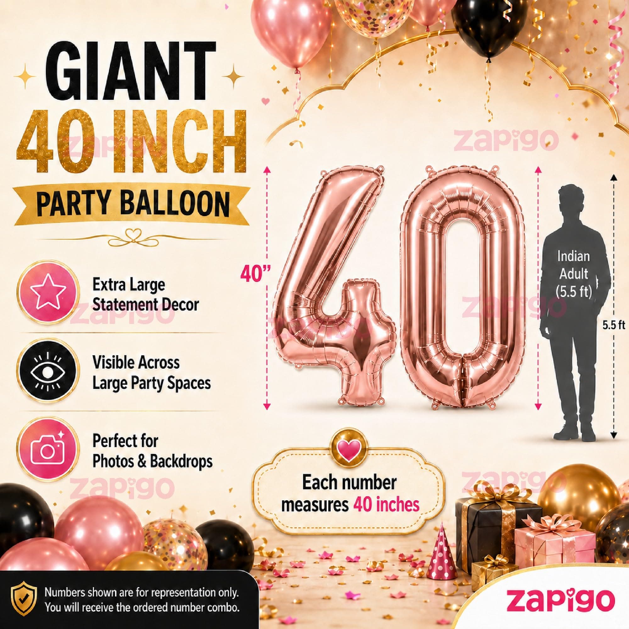 Balloonistics Rose Gold 40-Inch Foil Number 13 Balloon - Helium or Air Fill for 13th Birthday, Anniversary Party Decoration, Photo Booth Backdrop thumbnail 2