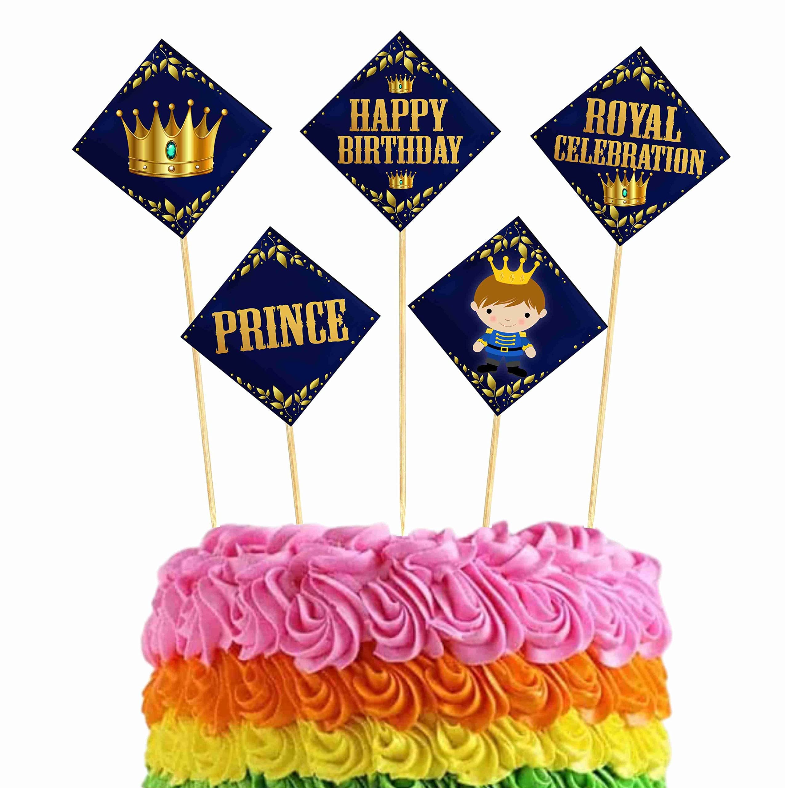 Balloonistics Prince Theme Cake Topper Decorations with Bamboo Sticks Premium Cardstock Toppers for Boys, Kids Birthday Party (Cake Topper - Pack of 10) thumbnail 1