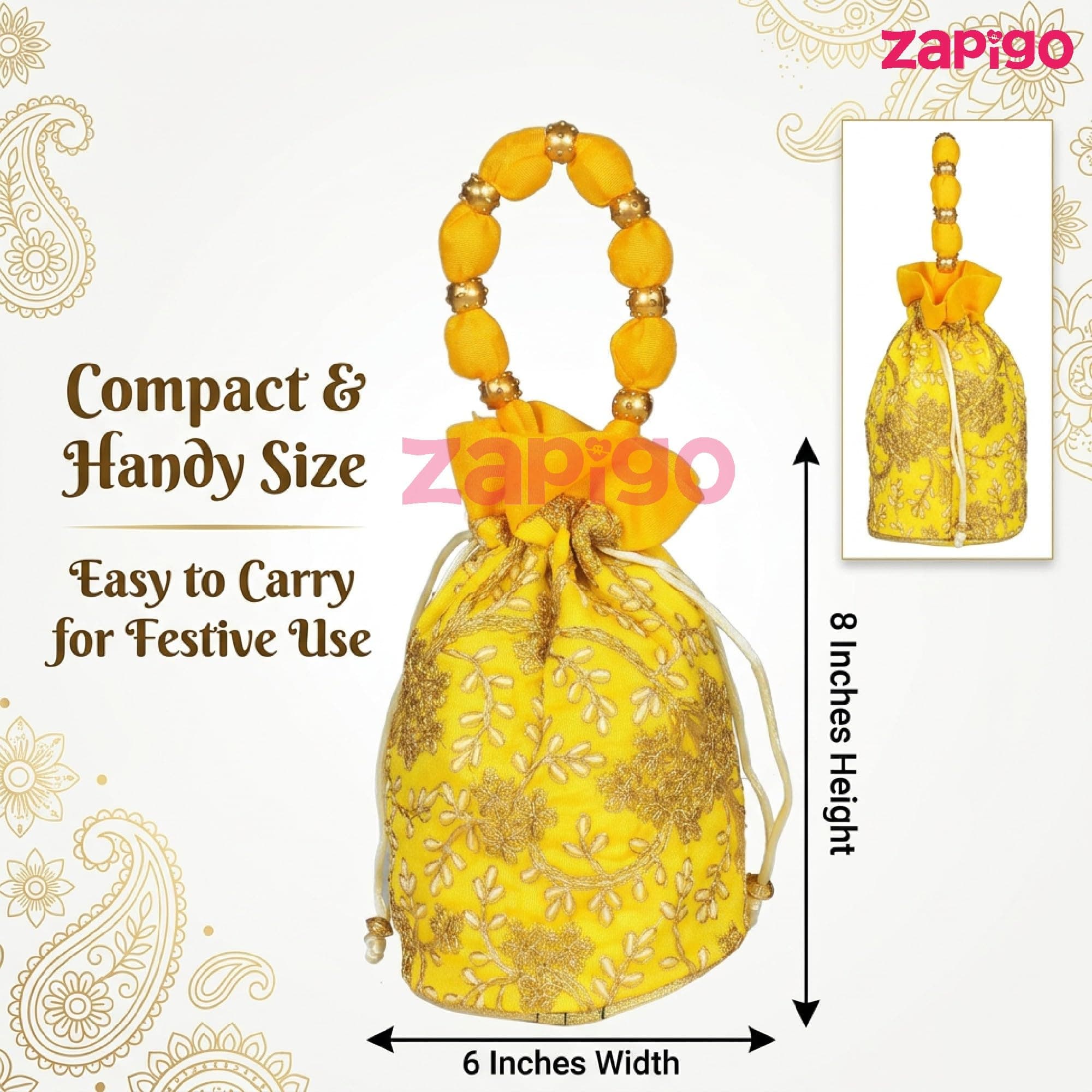 Habba Embroidered Potli Bag with Handle, Drawstring Closure, Compact Ethnic Festive Shagun & Return Gift Bag for Women, Weddings, Mehendi, Engagement, Diwali, Navratri, Baby Shower, Pack of 10 thumbnail 3