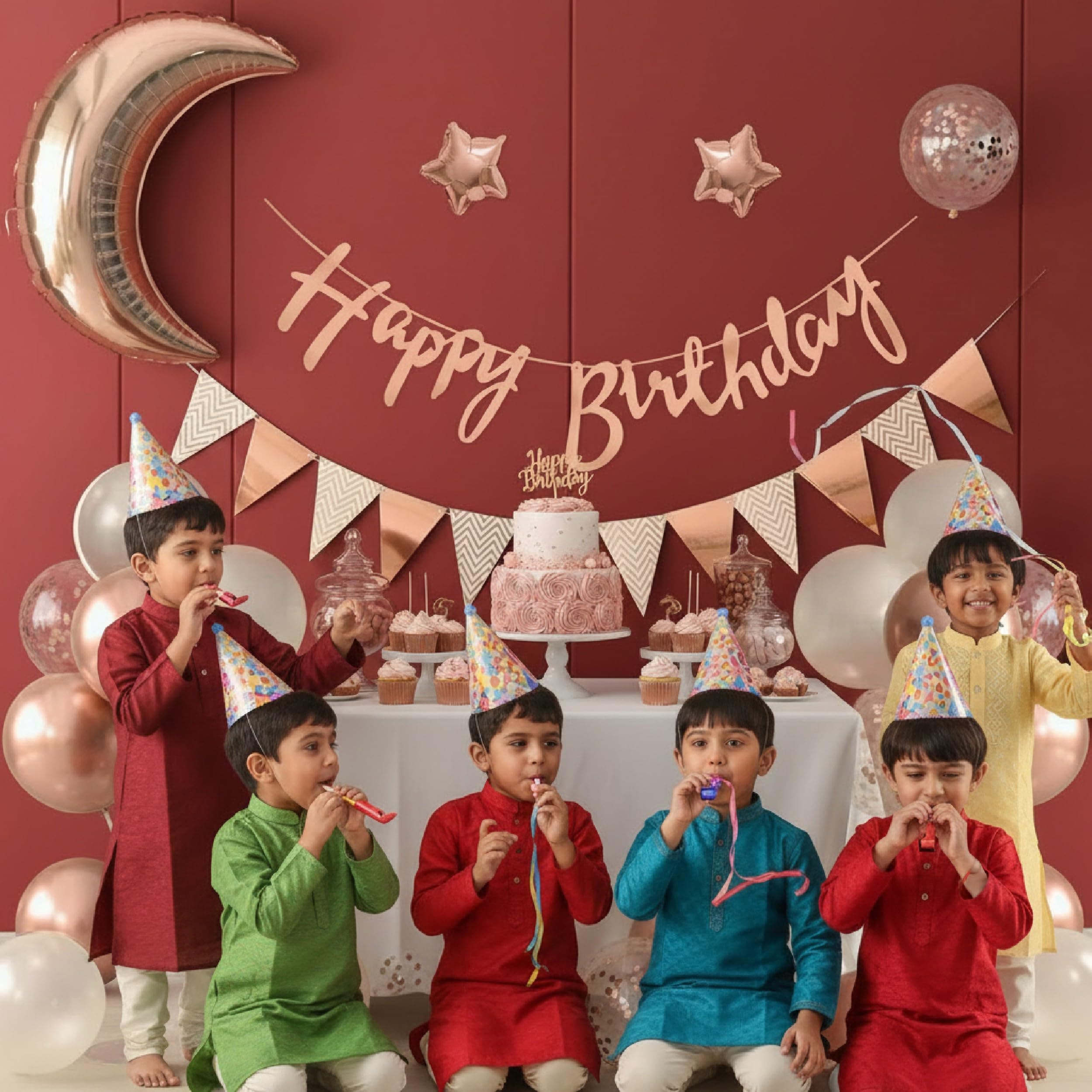 Balloonistics 42 Pcs Rose Gold Birthday Decoration Kit for Girls & Women – Includes Happy Birthday Banner, Moon & Star Foil Balloons, Pennant Banner & 35 Latex Balloons thumbnail 3
