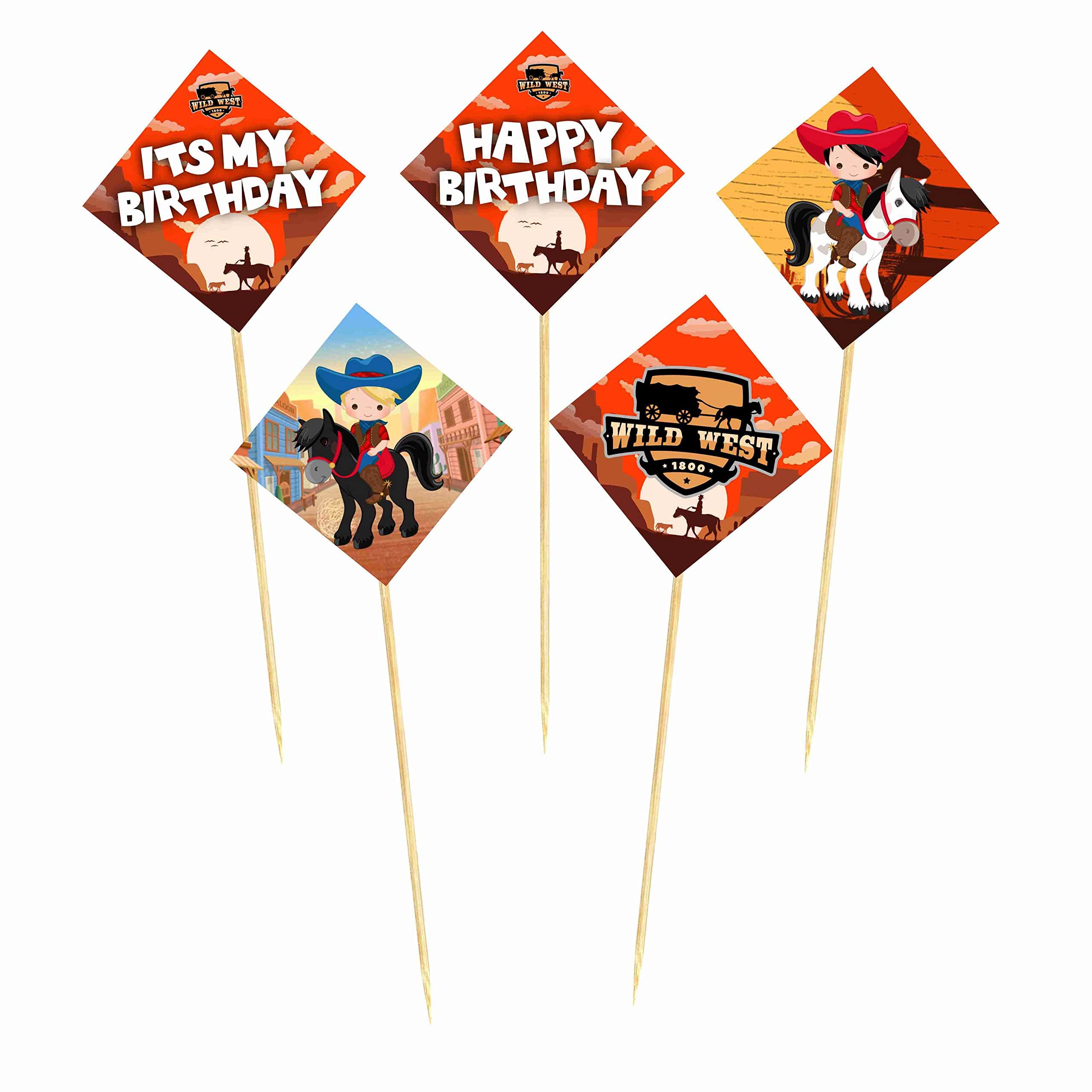 Balloonistics Cowboy Theme Happy Birthday Cake Toppers -Western Outlaw Birthday Decorations - Premium Cardstock Double-Sided Sheriff Badge & Boot Picks (Cake Topper-Pack of 10) thumbnail 2