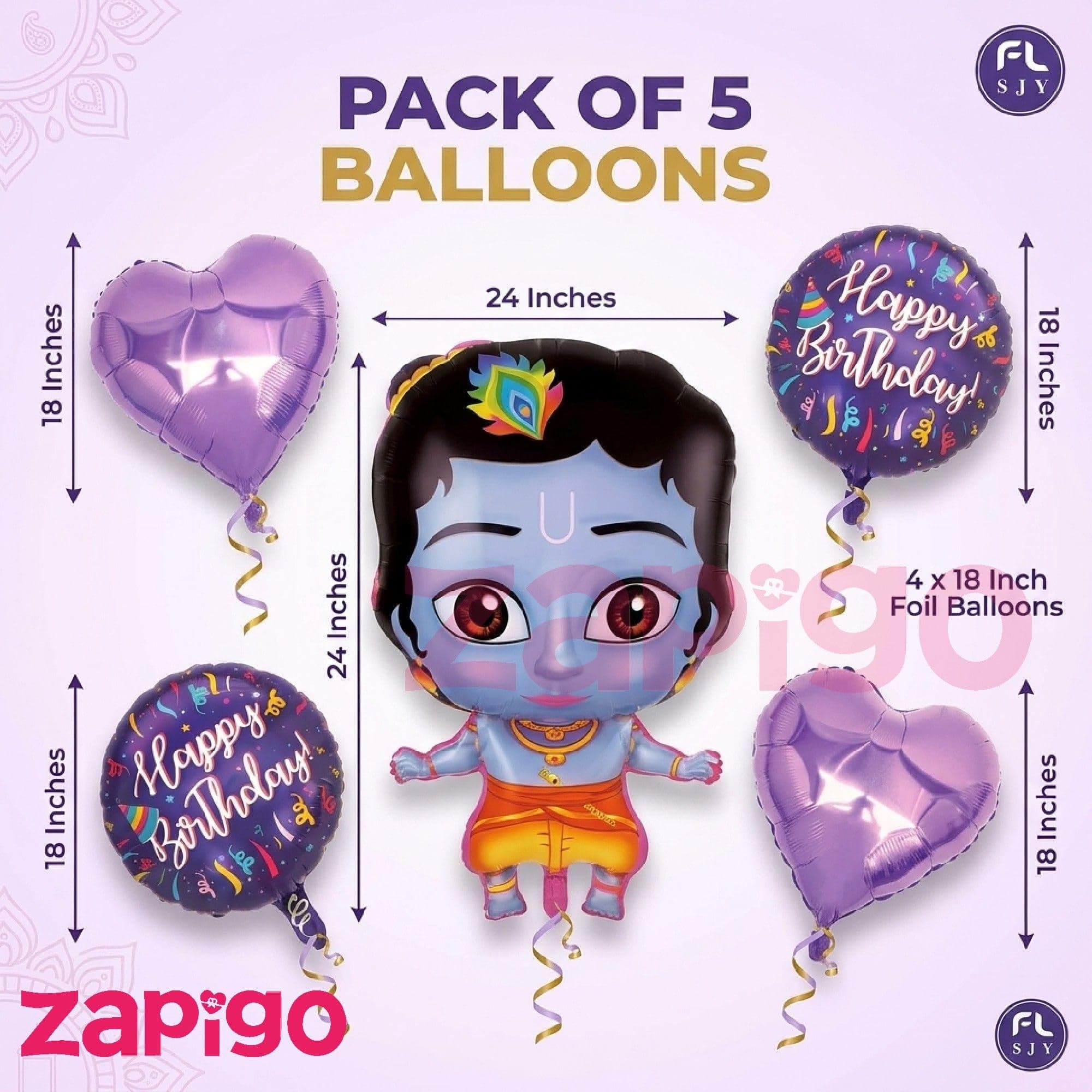 Balloonistics Little Krishna Theme Happy Birthday Balloon Bouquet Pack Of 5 thumbnail 2