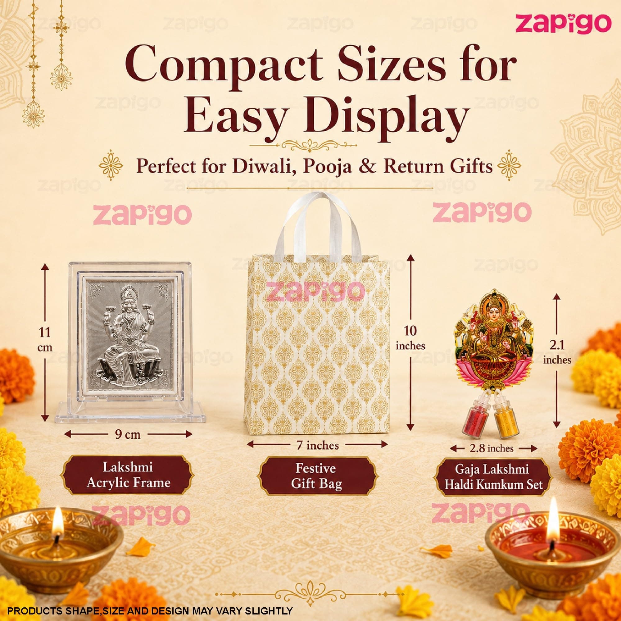 Habba Lakshmi Frame Pooja Return Gift Combo for Women, Lakshmi Kumkum Set, Festive Carry Bag, Traditional Haldi Kumkum Tambulam Hamper for Varalakshmi Vratham, Deepavali, Weddings, Pack of 5 thumbnail 6