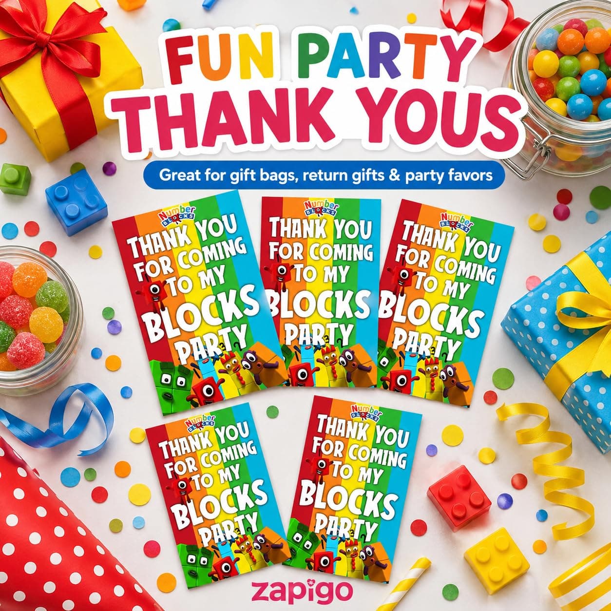 Balloonistics Number Blocks Theme Thank You Cards - Pack of 10 Math-Powered "Step Squad" Note Cards with Envelopes - Double-Sided Cardstock Fill-in Appreciation Cards for Kids, Educational Birthday Party Favors (Thank you Cards - Pack of 20) thumbnail 7