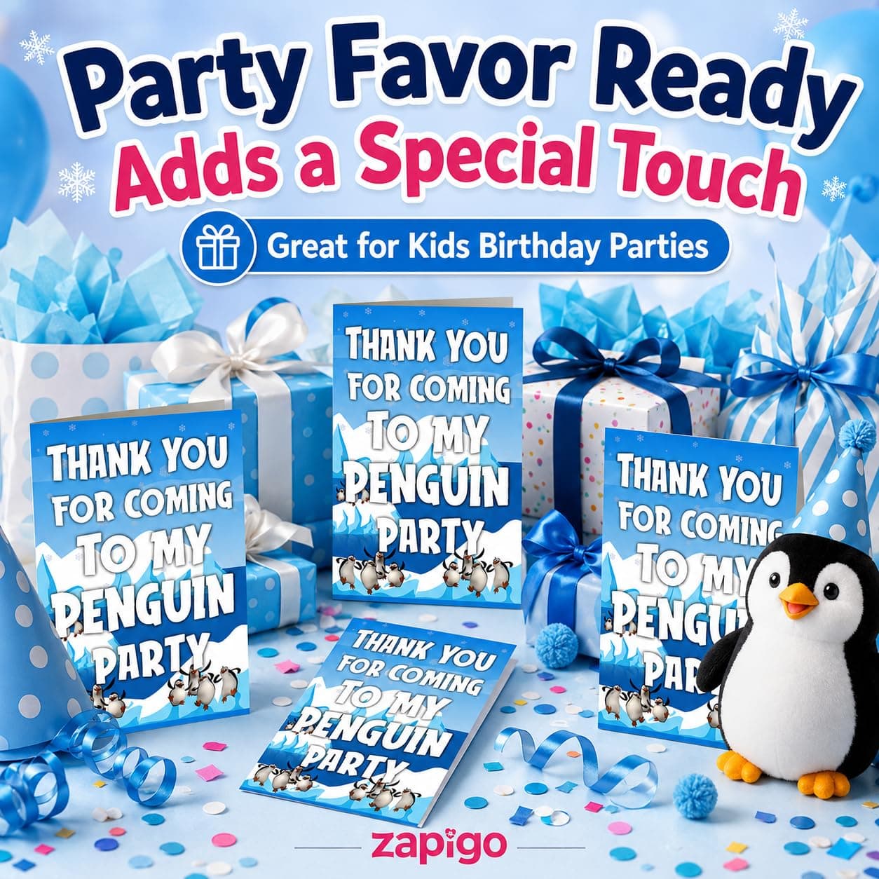 Balloonistics Penguin Happy Birthday Thank You Cards - Pack of 20 Premium Cardstock Notes - Cute Winter Theme Party Supplies, "Thanks for Sliding By" Kids Appreciation Cards with Envelopes (Thank you Cards - Pack of 20) thumbnail 7