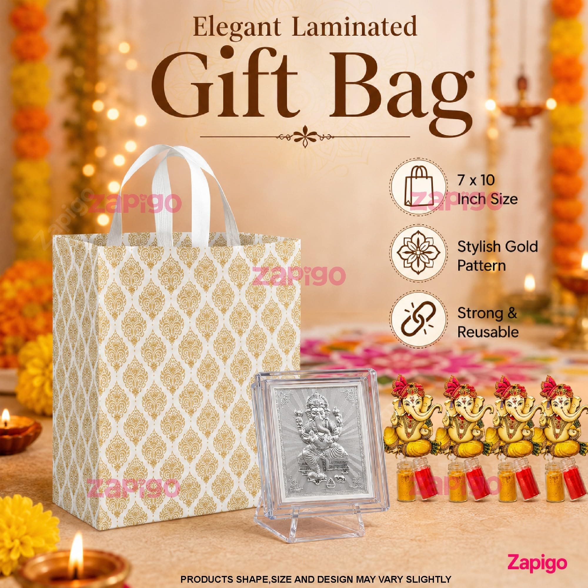Habba Ganesha Frame Pooja Return Gift Combo with Ganesha Kumkum and Carry Bag, Traditional Haldi Kumkum Tambulam Hamper for Ganesh Chaturthi, Weddings, Gruhapravesam, Pack of 5 thumbnail 4