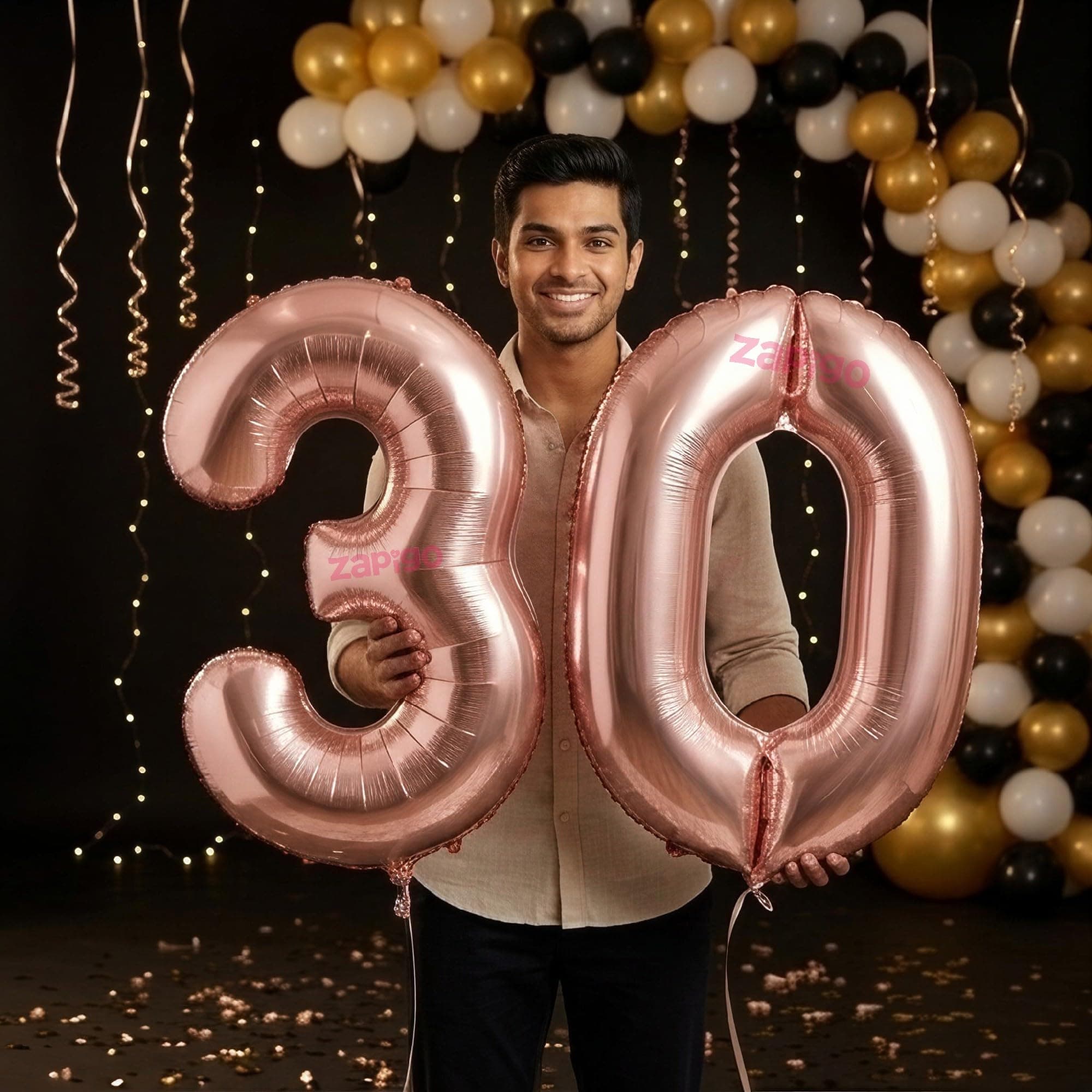 Balloonistics Rose Gold 40-Inch Foil Number 30 Balloon - Helium or Air Fill for 30th Birthday, Anniversary, Retirement Party Decoration, Photo Booth Backdrop, Cake Table Decor thumbnail 1