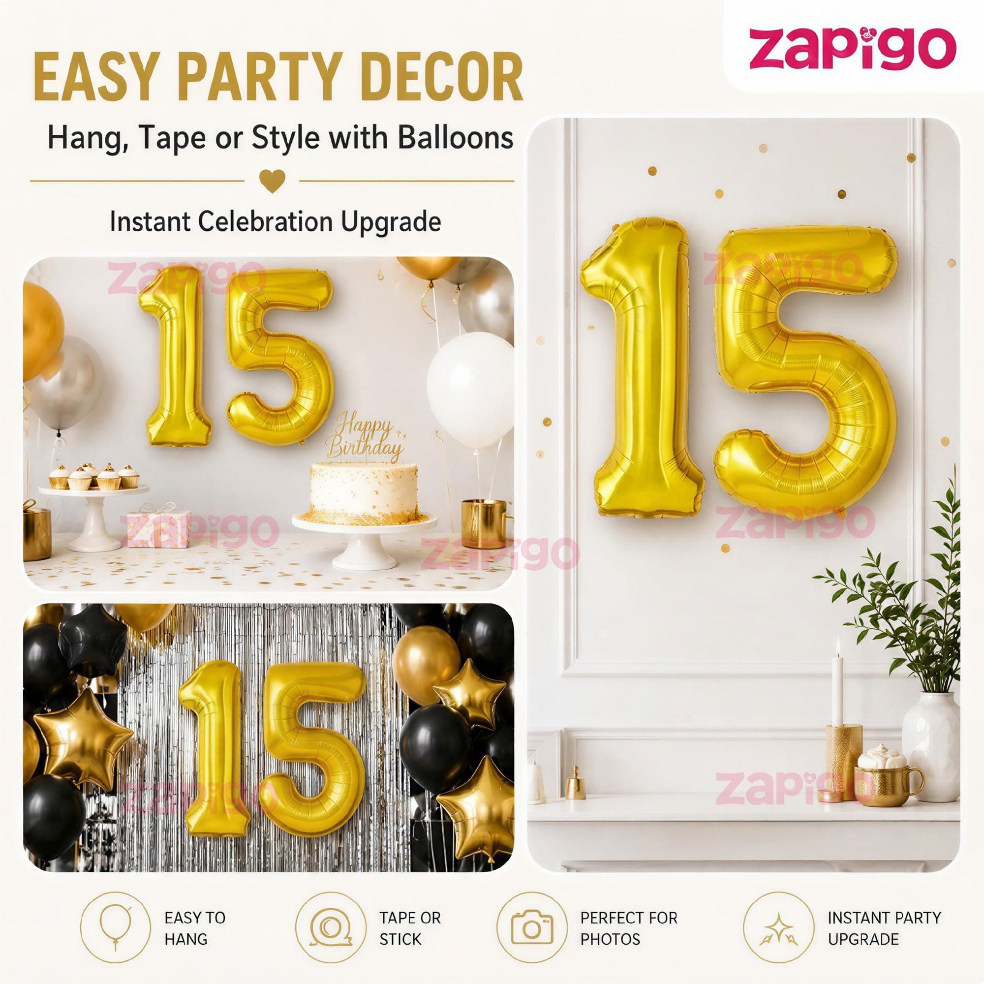 Balloonistics Number 15 Gold Foil Balloon – 17-Inch Metallic '15' Balloon Pack of 2 for 15th Birthday & Teen Milestone Party Decoration thumbnail 7