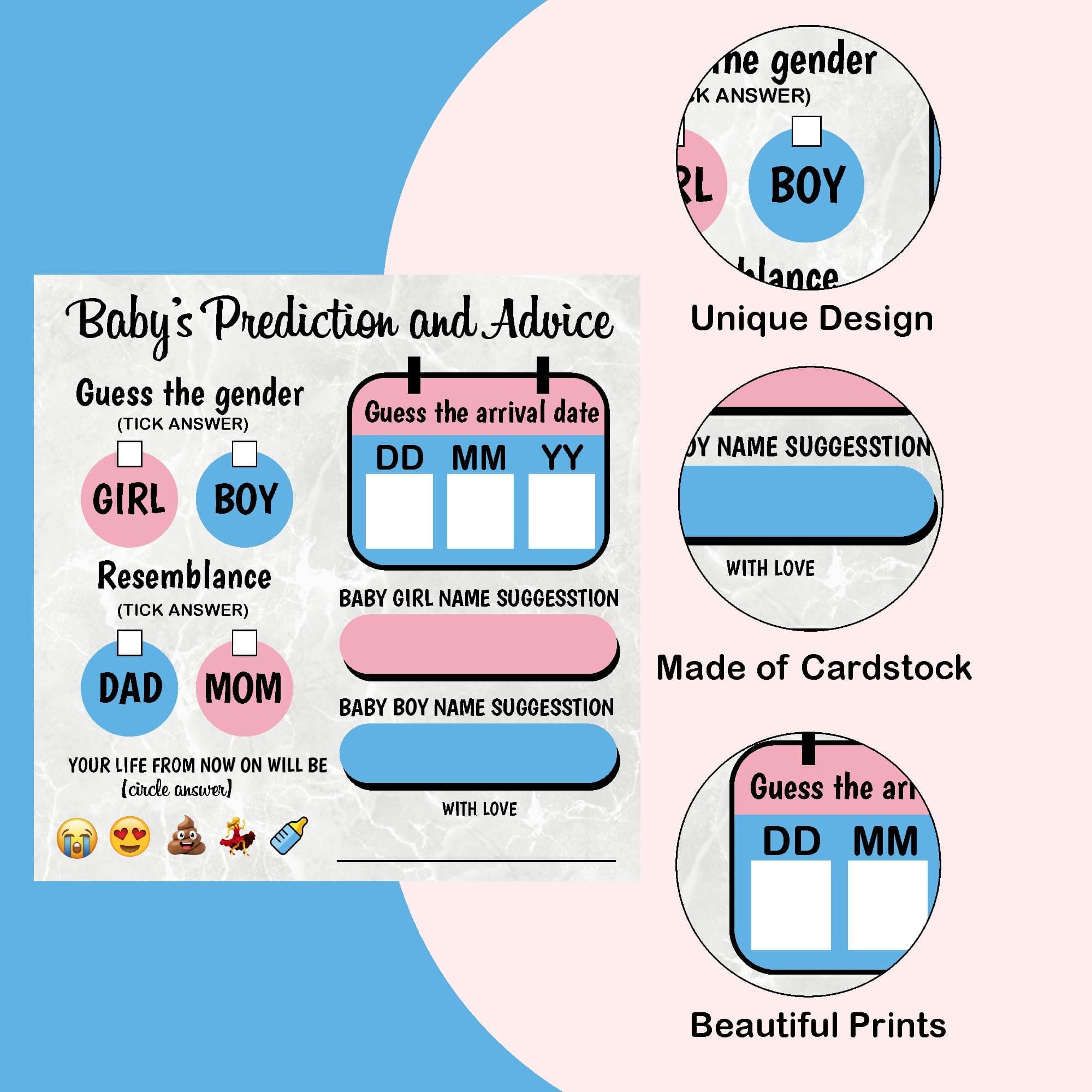 Balloonistics Baby Shower Activity Cards – Pack of 20 – Baby Predictions, Advice & Name Suggestions – Premium 4x4 Inch Cardstock for Friends & Family thumbnail 7