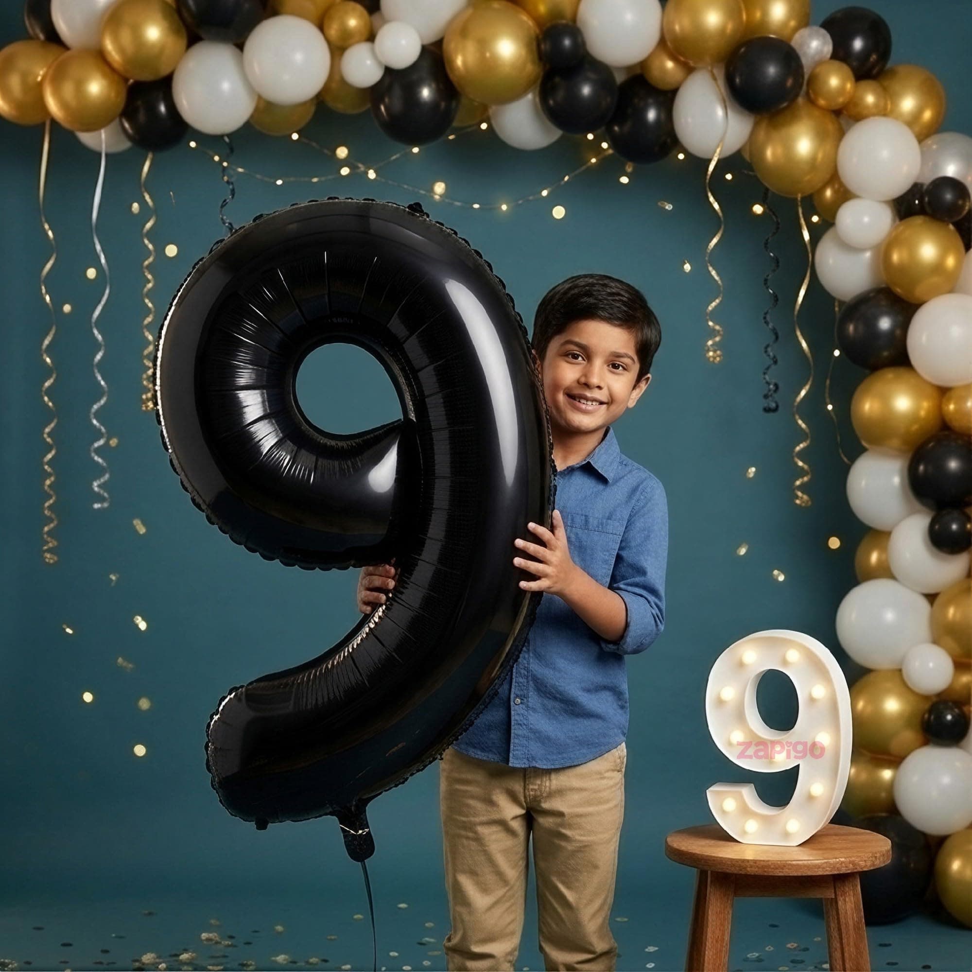 Balloonistics Black 40-Inch Foil Number 9 Balloon with Matching LED Marquee Light - Combo Set for 9th Birthday, Anniversary, Party Decoration, Photo Booth Backdrop thumbnail 1