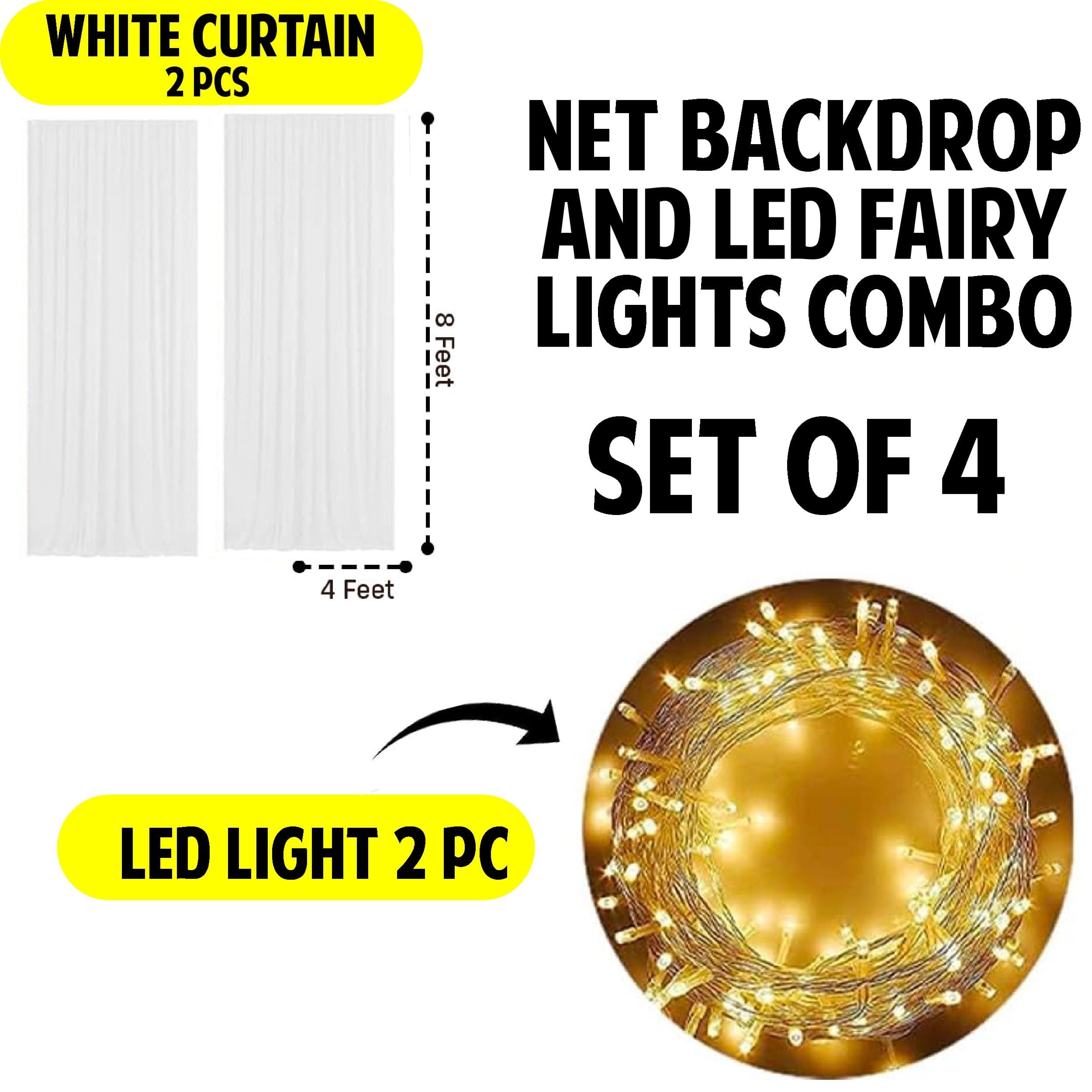 Balloonistics White Net Backdrop Decoration Kit – 4 Pcs Set with 2 Large Net Curtains & Ribbon – Premium Backdrop for Birthdays, Anniversaries & Weddings thumbnail 3