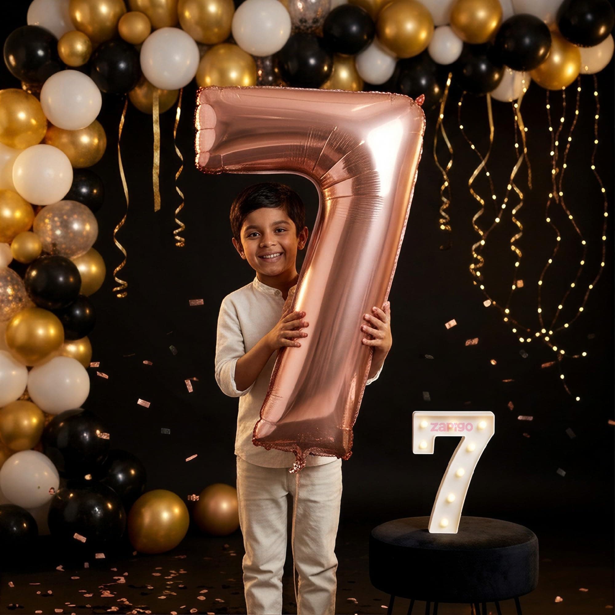 Balloonistics Rose Gold 40-Inch Foil Number 7 Balloon with Matching LED Marquee Light - Combo Set for 7th Birthday, Anniversary, Party Decoration, Photo Booth Backdrop thumbnail 1