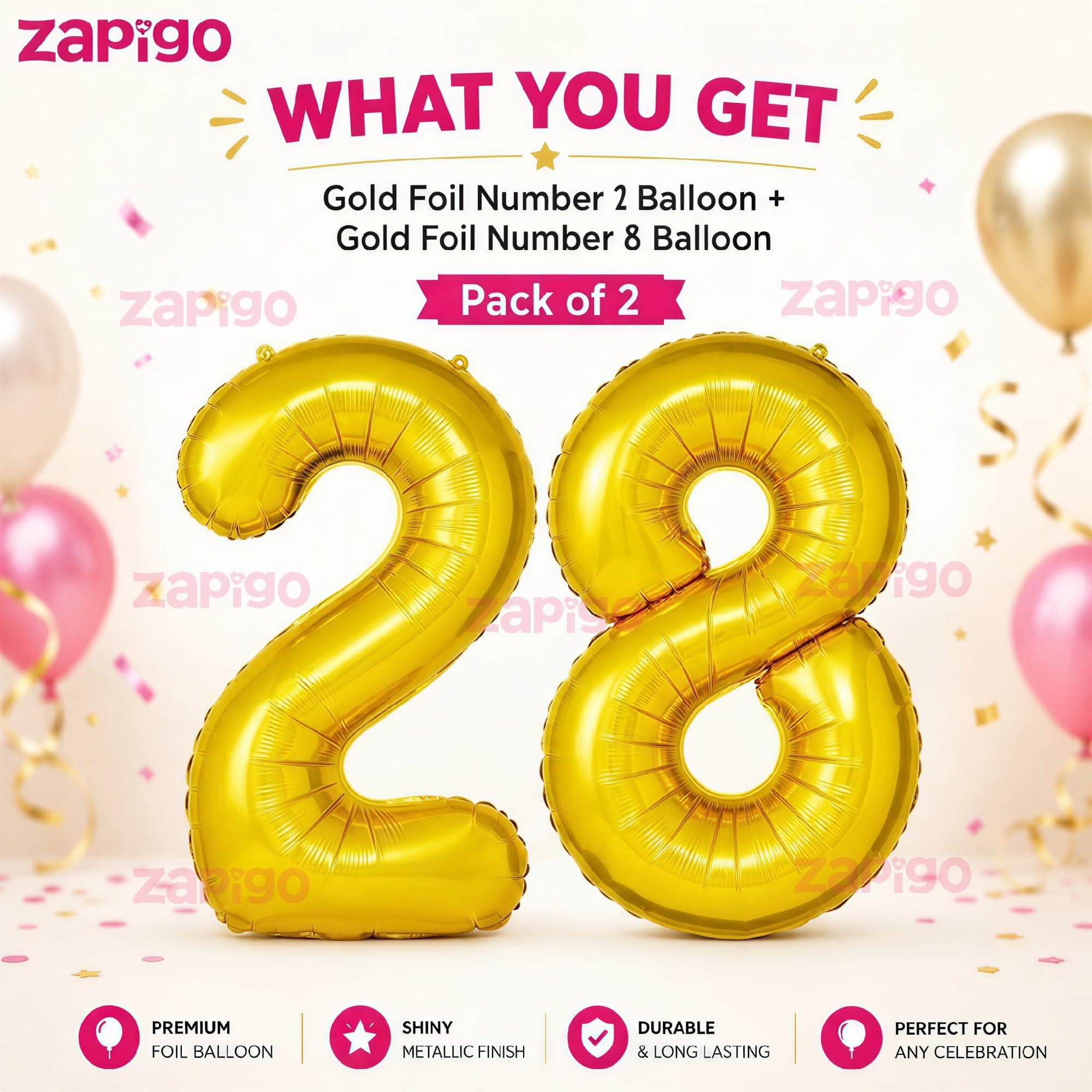 Balloonistics Gold Foil Number 28 Balloon | 16 Inch | Birthday & Anniversary Party Decoration thumbnail 2