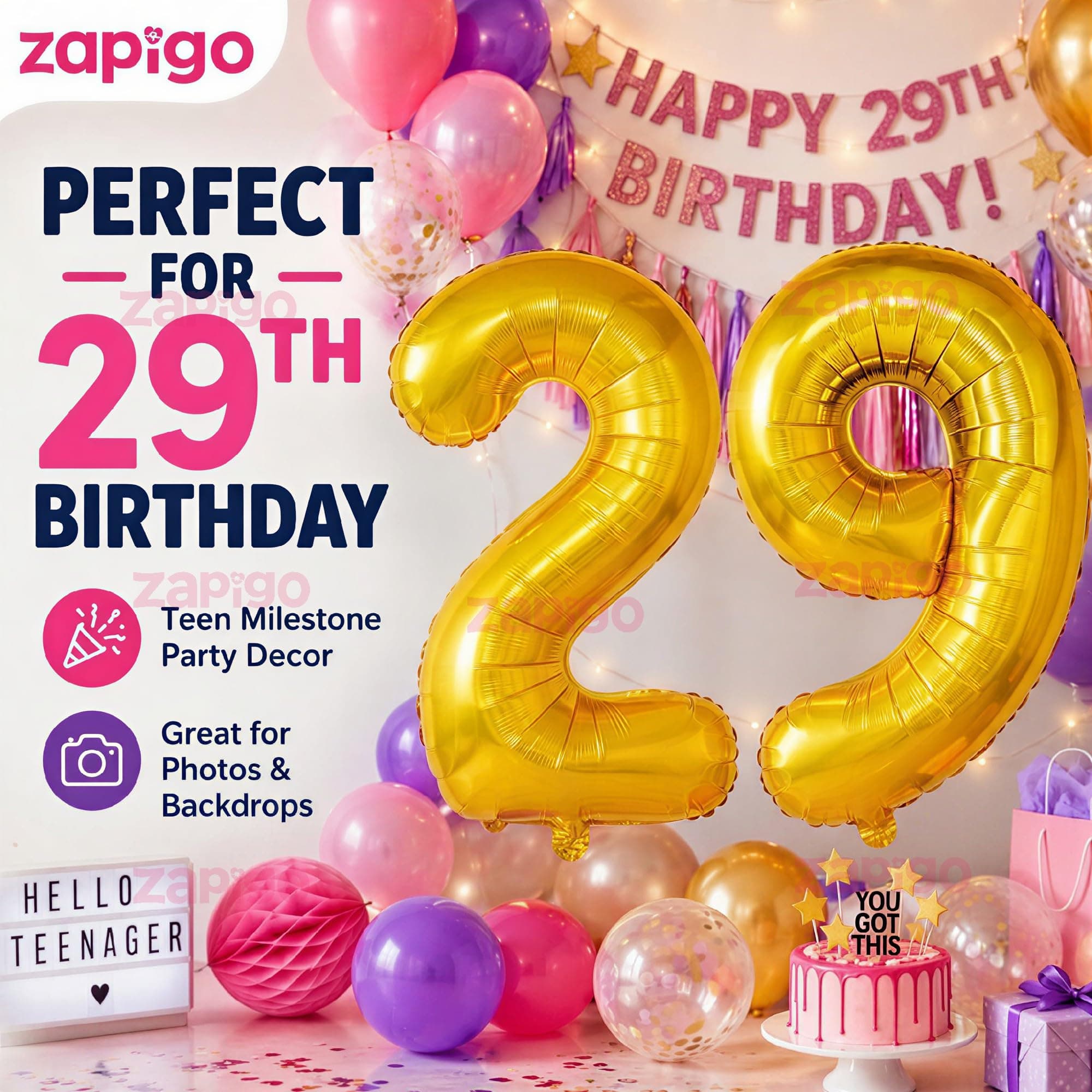Balloonistics Number 29 Gold Foil Balloon – 17-Inch Metallic Gold “29” Balloon for 29th Birthday & Last Year of Twenties Party Decorations (Gold, Pack of 2) thumbnail 4