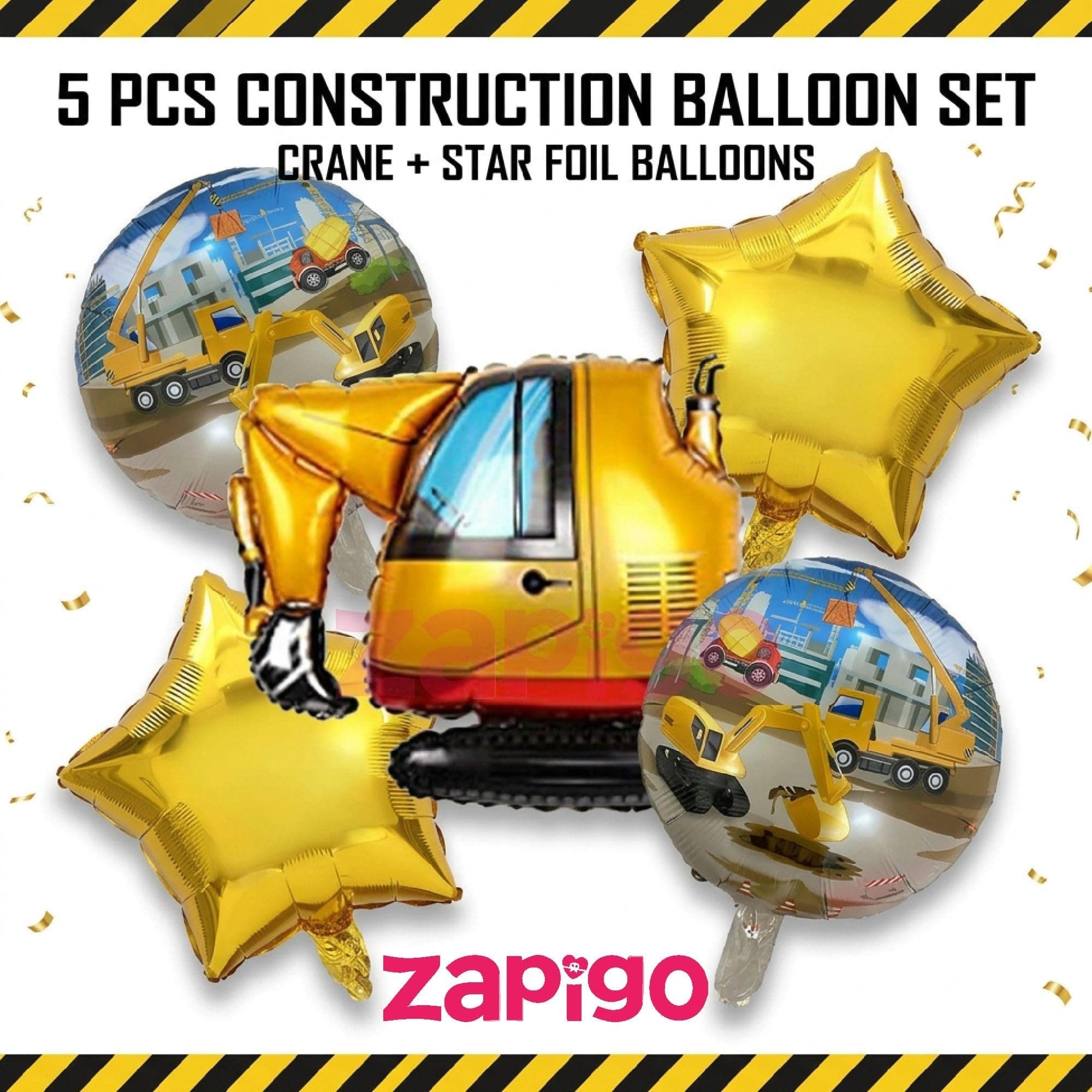 Balloonistics Crane Construction Theme Happy Birthday Balloon Bouquet Pack Of 5 thumbnail 2