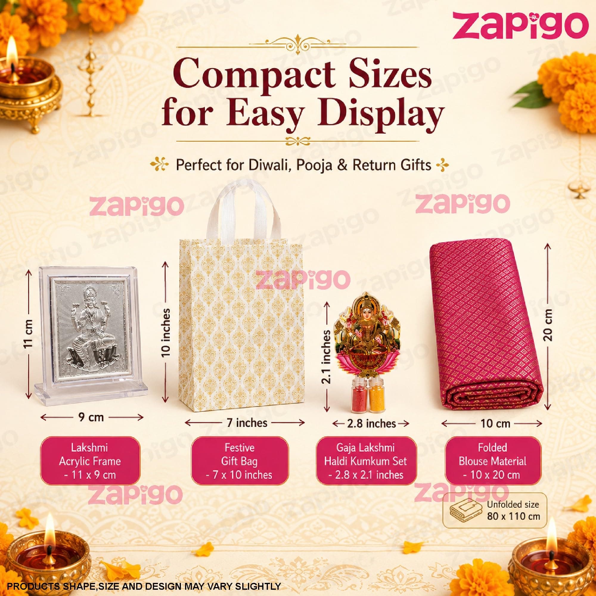 Habba Lakshmi Frame Pooja Return Gift Combo for Women, Lakshmi Kumkum, Carry Bag, Blouse Piece, Traditional Tamboolam Hamper for Varalakshmi Vratham, Weddings, Festivals, Pack of 5 thumbnail 7