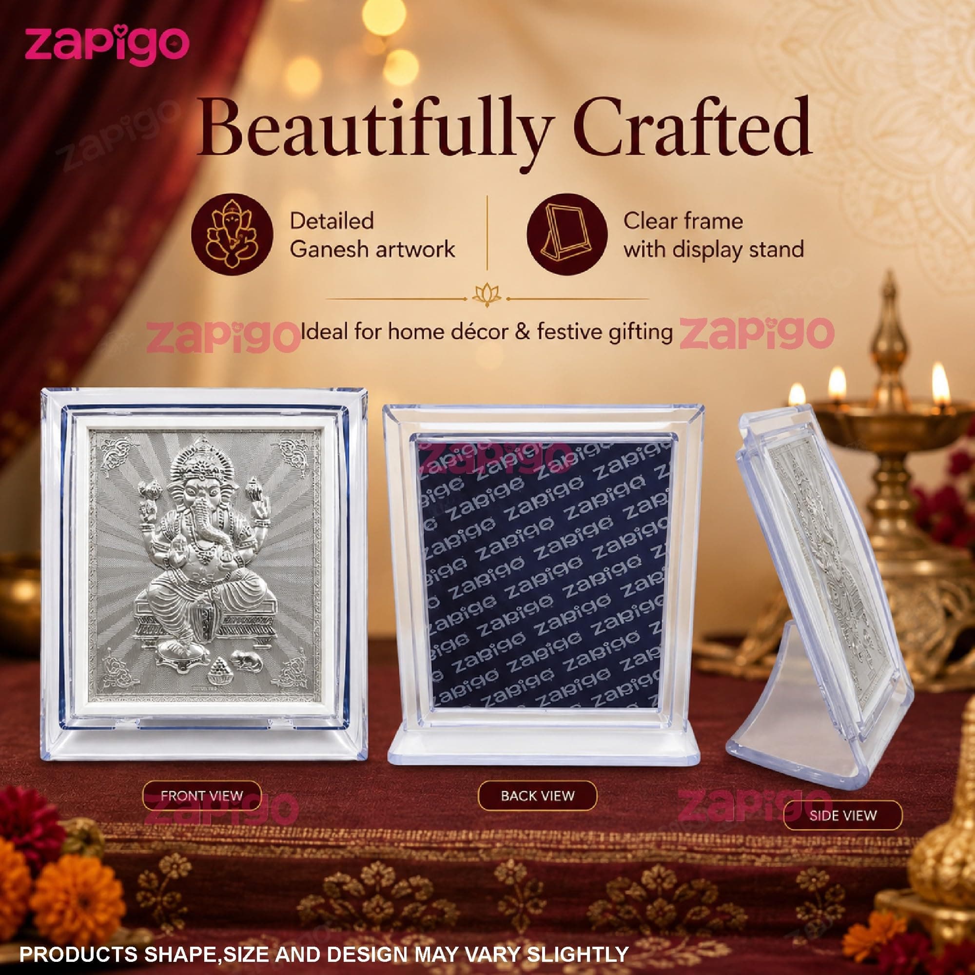Habba Ganesha Frame Pooja Return Gift Combo for Women, Silver-Finish Acrylic with Stand, Traditional Haldi Kumkum Tambulam Hamper for Ganesh Chaturthi, Weddings, Gruhapravesam, Seemantham, Pack of 5 thumbnail 6