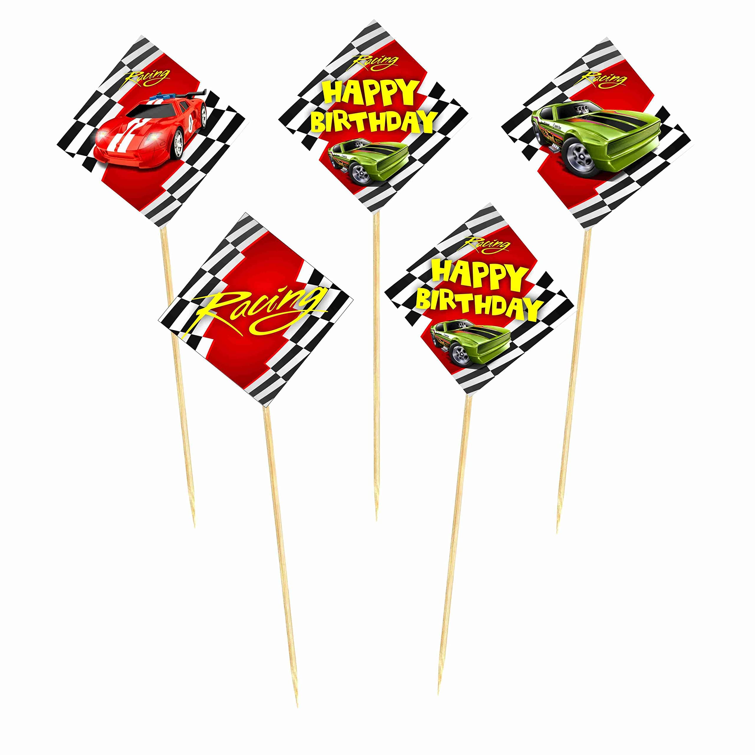 Balloonistics Sports Car Theme Happy Birthday Cake Toppers - Pack of 10 Double-Sided Cardstock Treat Picks - Racing & Supercar Party Decorations - Fast One & Two Fast Cake Decor - Includes Food-Safe Bamboo Sticks(Cake Topper - Pack of 10) thumbnail 2