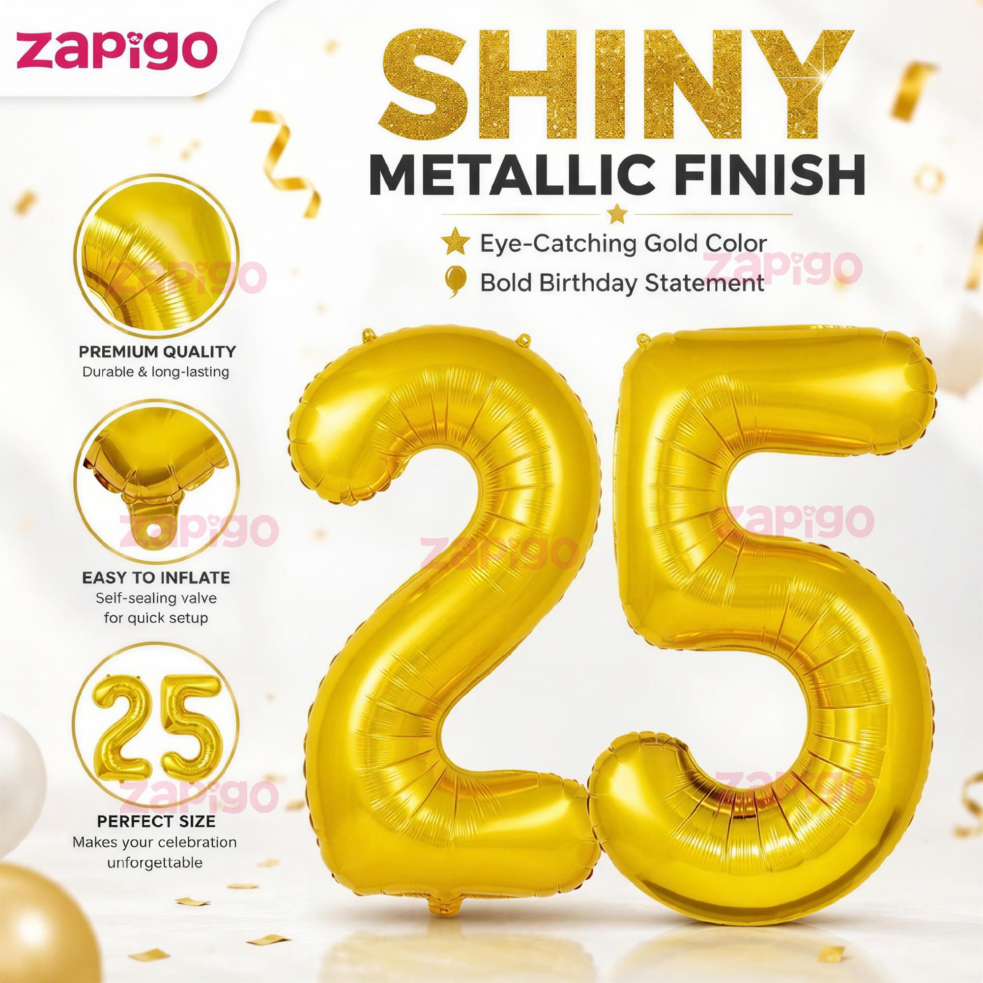 Balloonistics Gold 16-Inch Foil Number 25 Balloon - Fill with Helium or Air for 25th Birthday, Silver Jubilee, Anniversary Party Decoration, Photo Booth Backdrop thumbnail 6