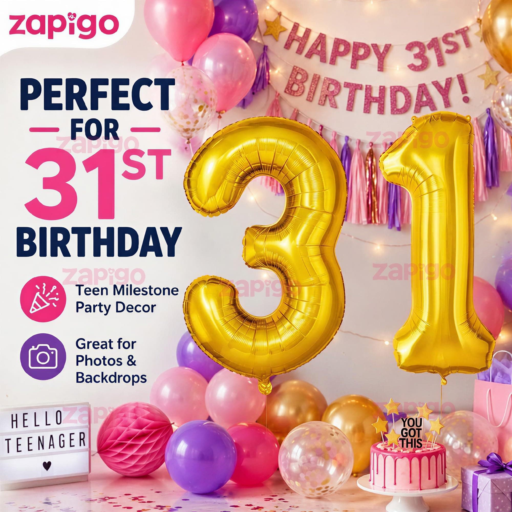 Balloonistics Gold Number 31 Foil Balloon – Large Metallic Gold Number Thirty One Balloon for 31st Birthday, Anniversary & Party Decorations (31) thumbnail 4