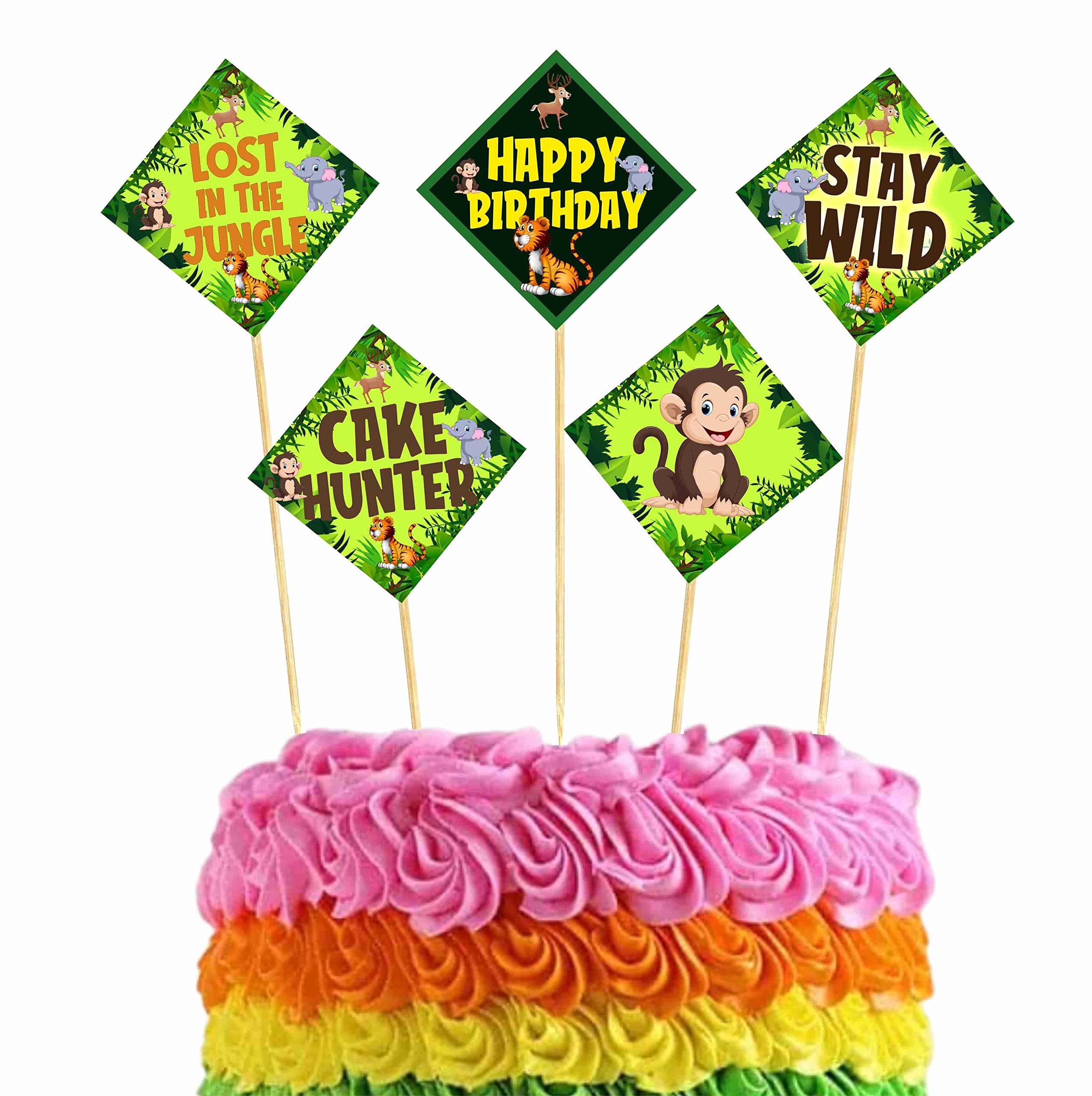 Balloonistics Jungle Animals Cake Toppers Cardstock Cake Decorations Birthday Party Supplies, Zoo Animal Decor for Boys & Girls (Cake Topper - Pack of 10) thumbnail 1