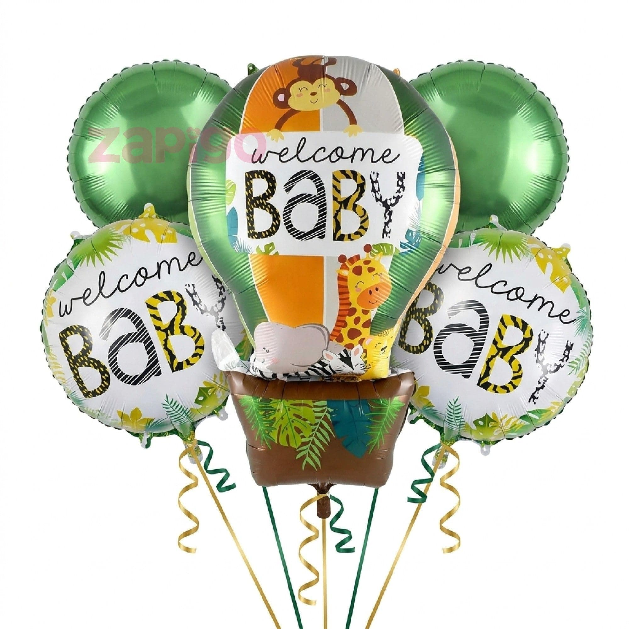 Balloonistics Welcome Baby Jungle Theme Happy Birthday Balloon Bouquet Pack Of 5 thumbnail 1