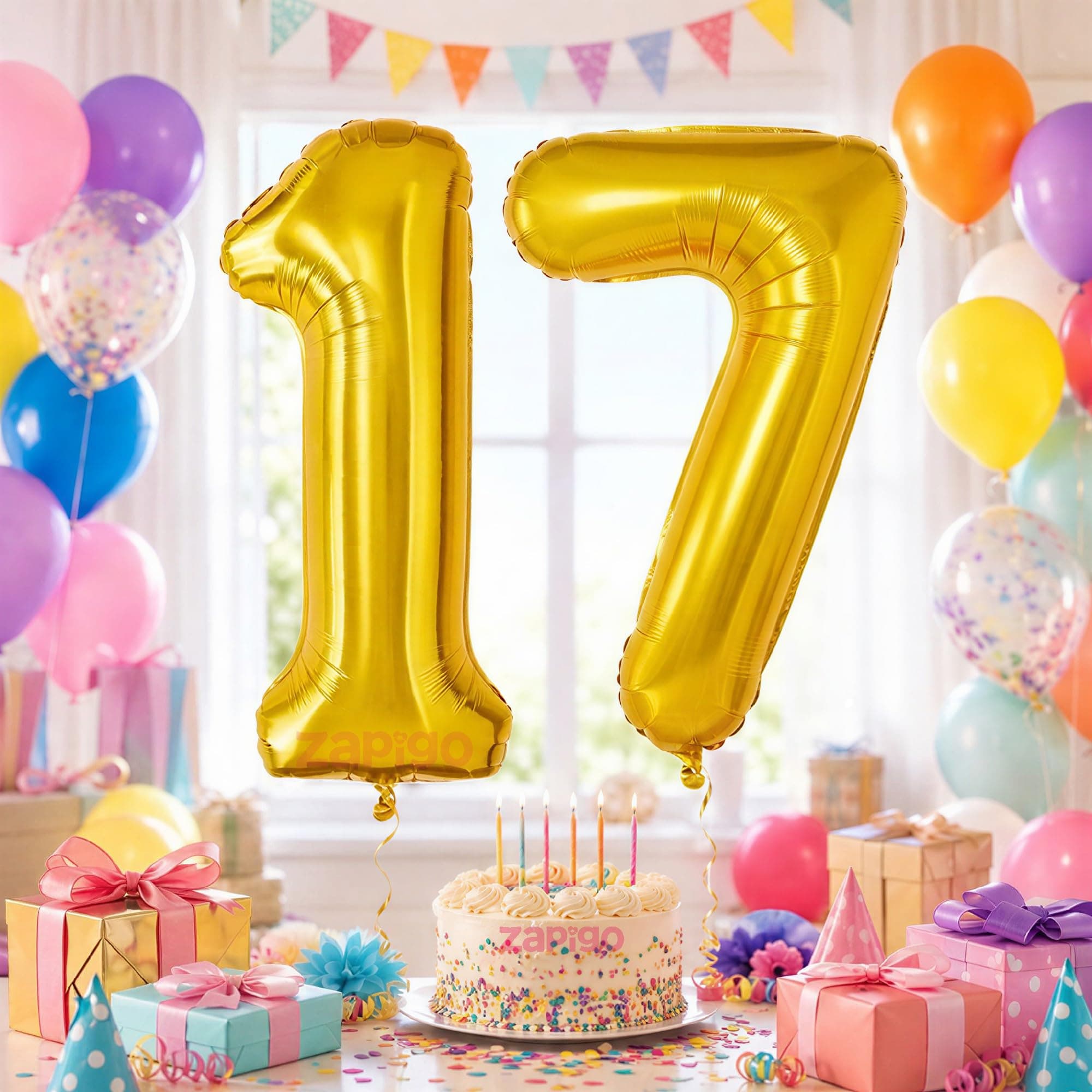 Balloonistics Number 17 Gold Foil Balloon – 17-Inch Metallic Gold “17” Balloon for 17th Birthday & Teen Party Decorations (Gold, Pack of 2) thumbnail 1