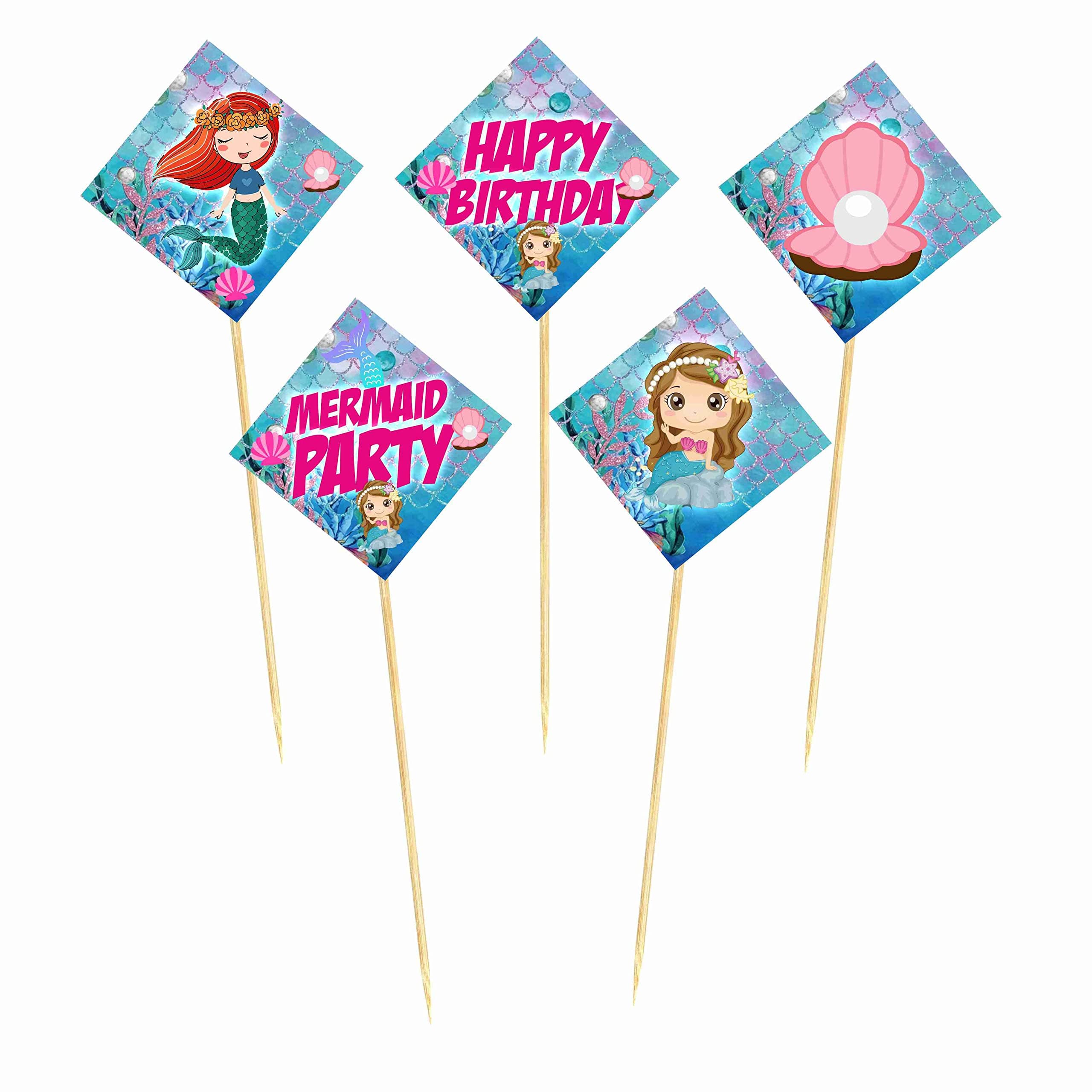 Balloonistics Mermaid Cake Toppers Premium Cardstock Cupcake Picks with Bamboo Sticks Under the Sea Birthday Decorations (Cake Topper - Pack of 10) thumbnail 2