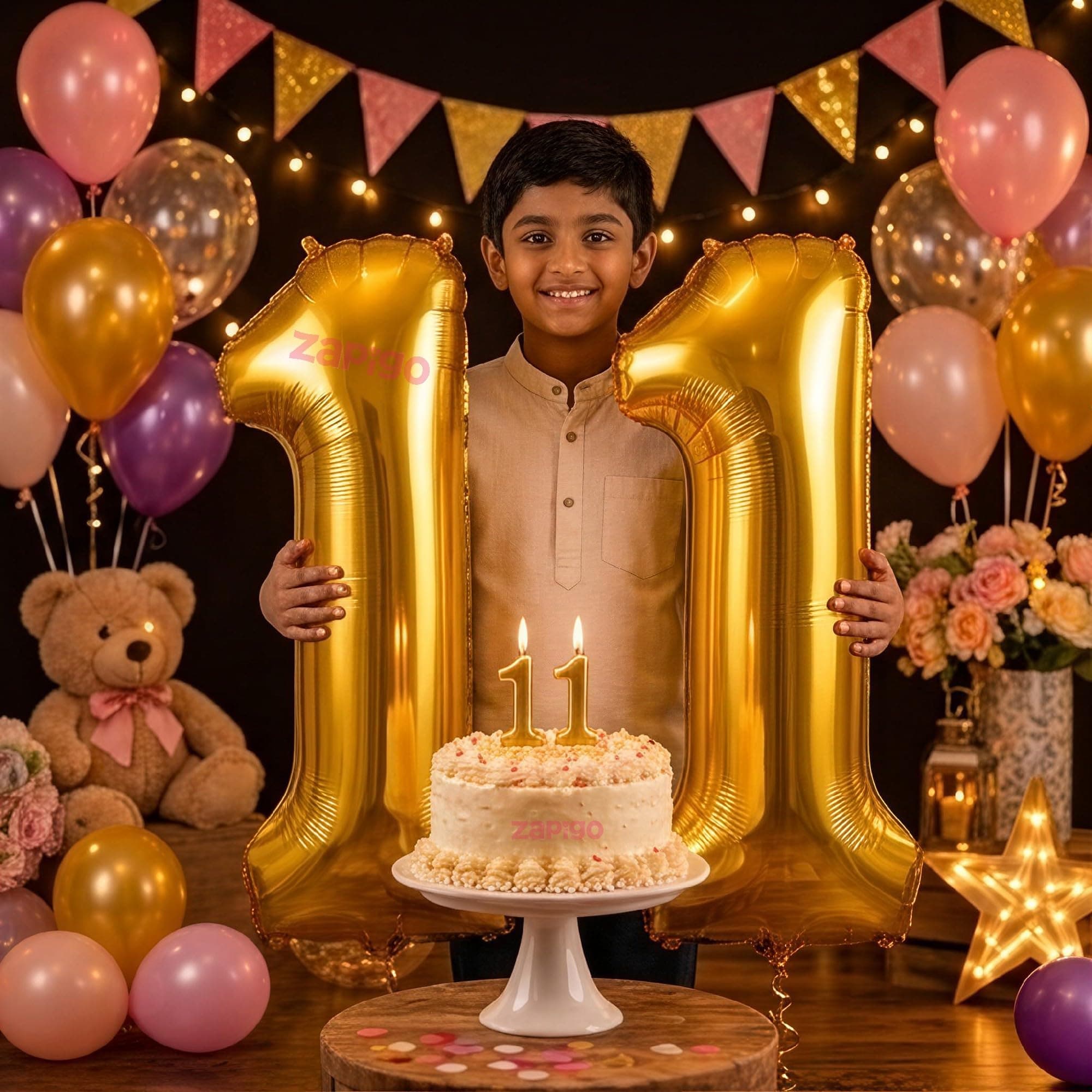 Balloonistics Gold 40-Inch Foil Number 11 Balloon with Matching Number Candle - Combo Set for 11th Birthday Decoration, Anniversary, Party Backdrop, Cake Table Decor thumbnail 1