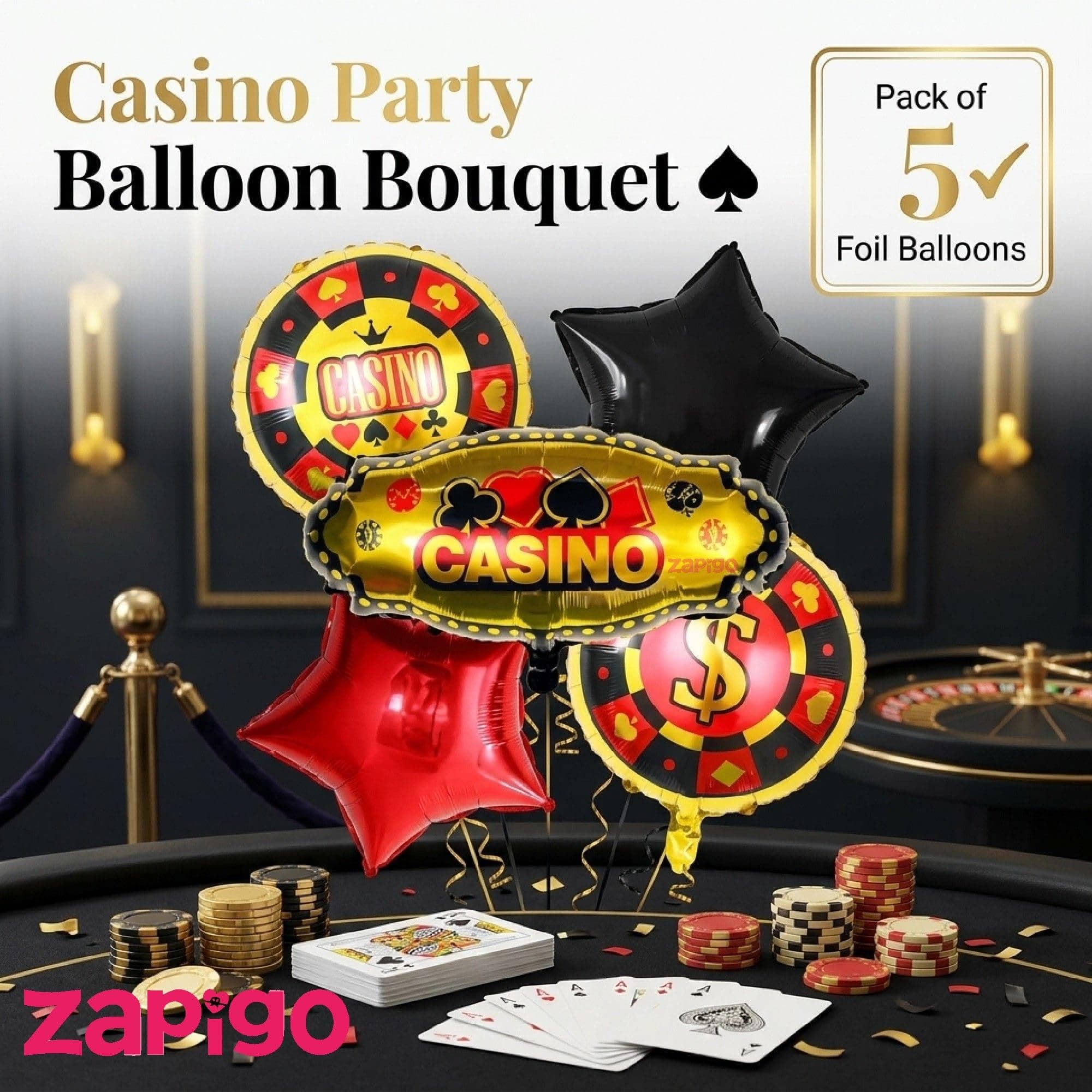 Balloonistics Casino Theme Happy Birthday Balloon Bouquet Pack Of 5 thumbnail 5