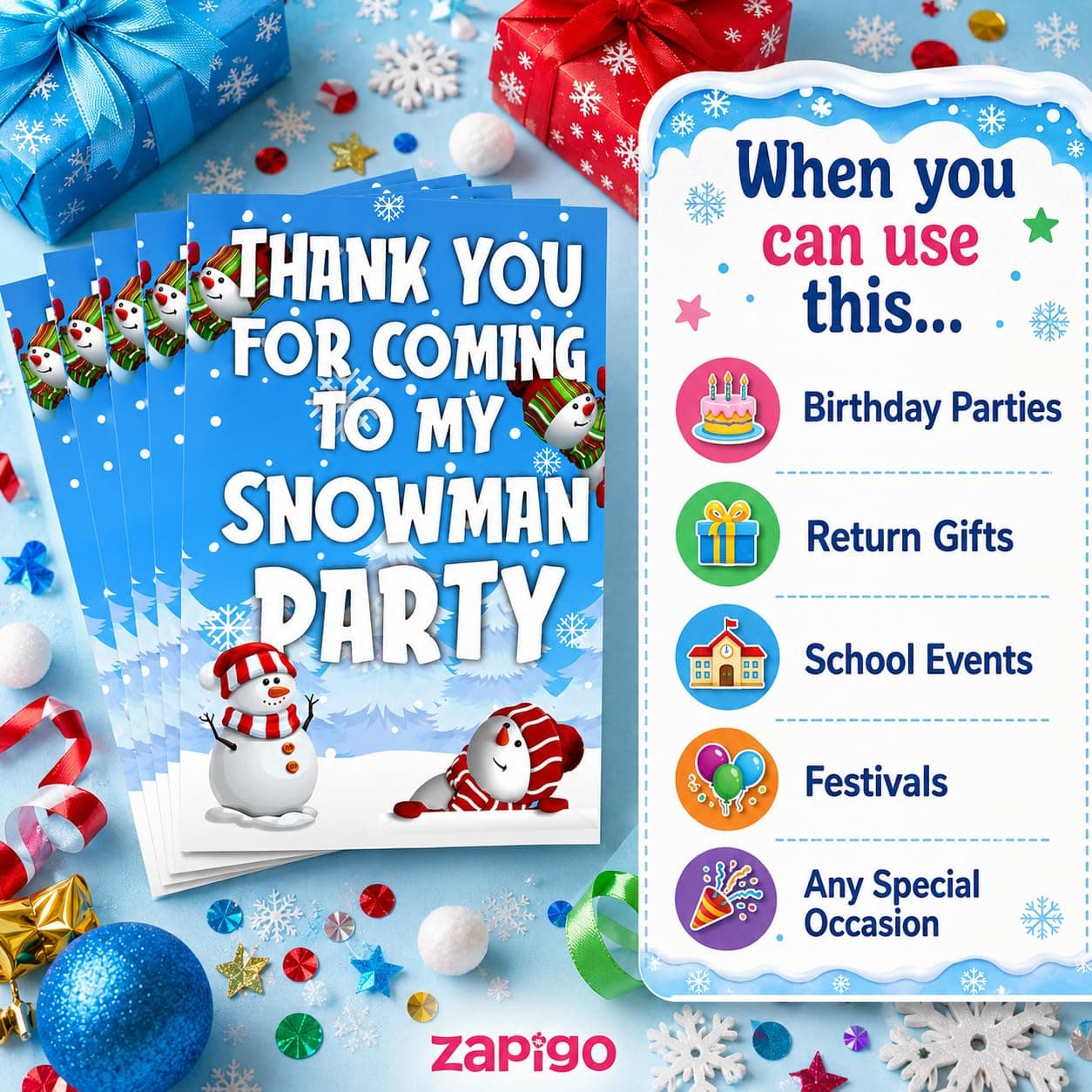 Balloonistics Snowman Birthday Thank You Cards - Pack of 20 Premium Cardstock Notes - Winter Wonderland Party Supplies, Frosty Theme "Thanks for Coming" Appreciation Cards, Holiday Season Birthday Stationery (Thank you Cards - Pack of 20) thumbnail 3