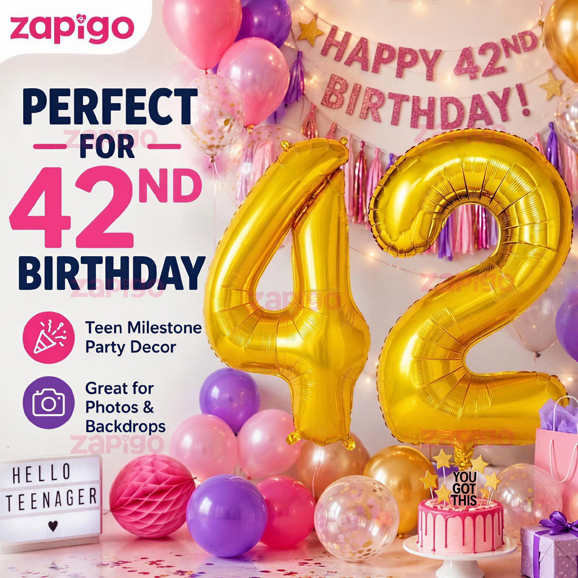 Balloonistics Gold Number 42 Foil Balloon – Large Metallic Gold Number Forty Two Balloon for 42nd Birthday, Anniversary & Party Decorations (Gold, Number 42) thumbnail 4