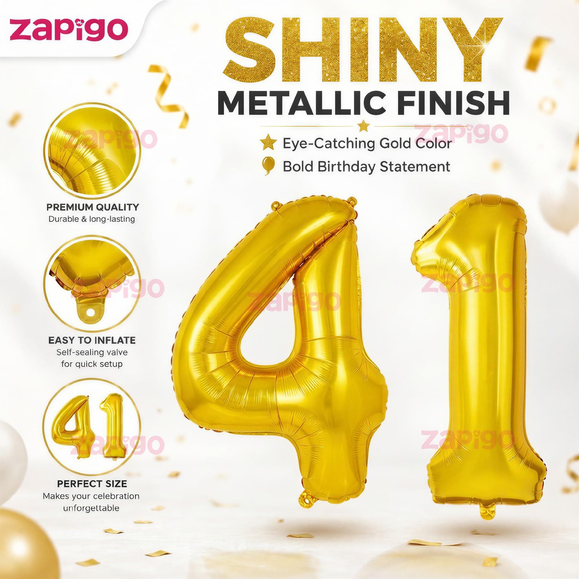 Balloonistics Gold Number 41 Foil Balloon – Number Balloon for 41st Birthday & Anniversary Celebrations thumbnail 6