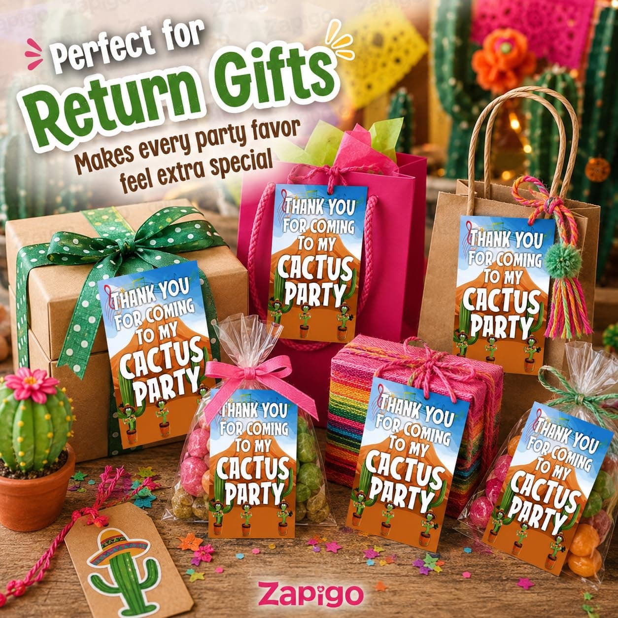 Balloonistics Talking Cactus Birthday Thank You Cards - Pack of 20 Premium Cardstock Notes - Dancing Cactus Theme Party Supplies, Desert Fiesta "Stay Sharp" Appreciation Cards, Mimicking Plant Party Favors (Thank you Cards - Pack of 20) thumbnail 6