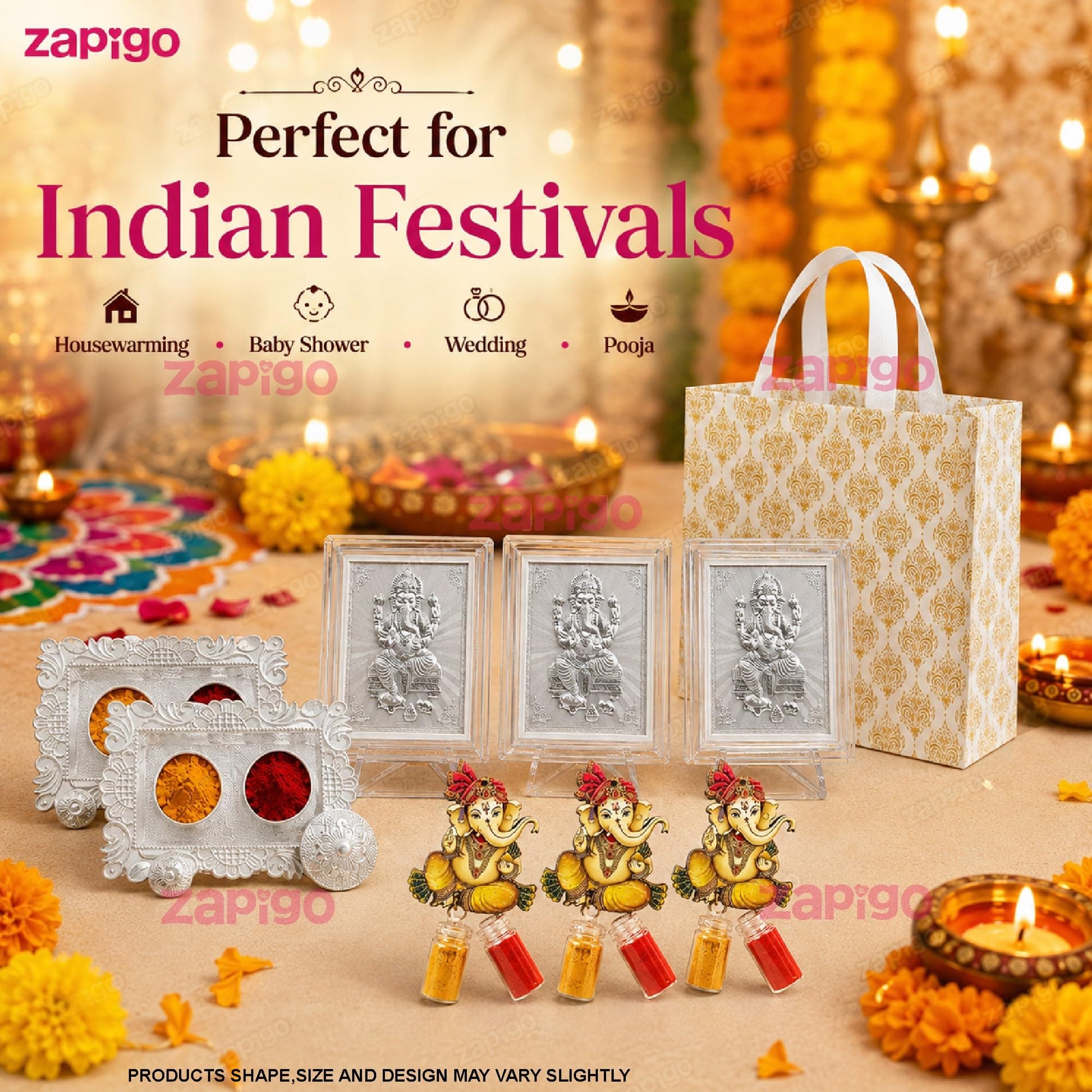 Habba Ganesha Frame Pooja Return Gift Combo for Women, Ganesha Kumkum, Kumkum Set, Carry Bag, Traditional Haldi Kumkum Tambulam Hamper for Ganesh Chaturthi, Weddings, Festivals, Pack of 5 thumbnail 7
