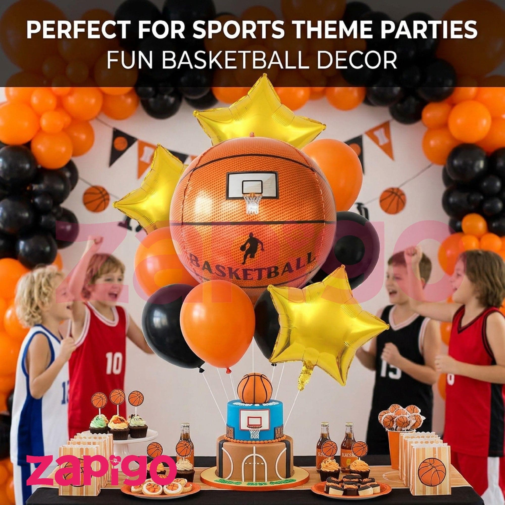 Balloonistics Basketball Theme Happy Birthday Balloon Bouquet Pack Of 5 thumbnail 3