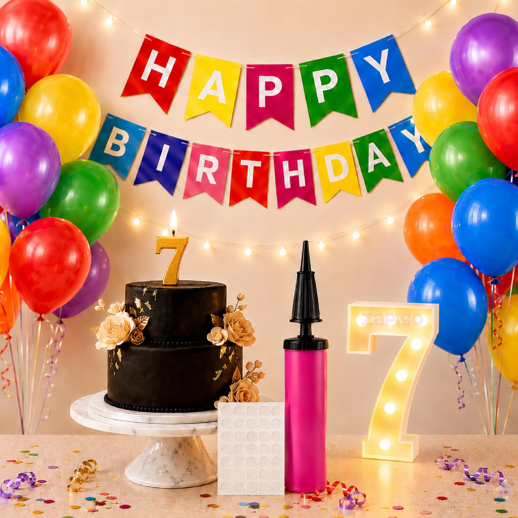 Balloonistics 55-Piece 7th Birthday Decoration Kit – Number 7 Foil Balloon, Happy Birthday Banner, Latex Balloons & Arch Tools for Party Room Decor, Balloon Garland, Photo Backdrop thumbnail 1