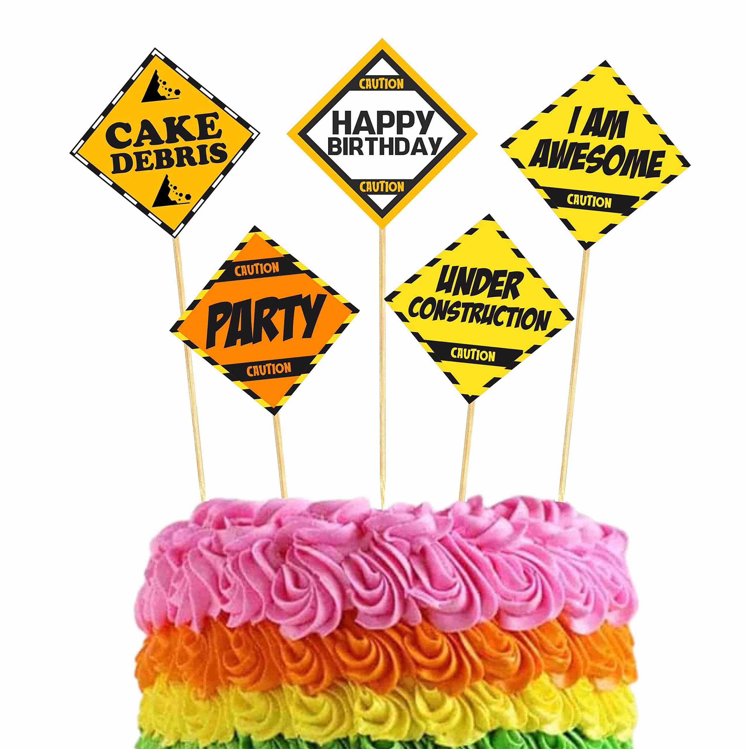 Balloonistics Construction Cake Topper Set Excavator, Dump Truck & Road Sign Decorations Construction Theme Birthday Party Supplies for Boys (Cake Topper - Pack of 10) thumbnail 1