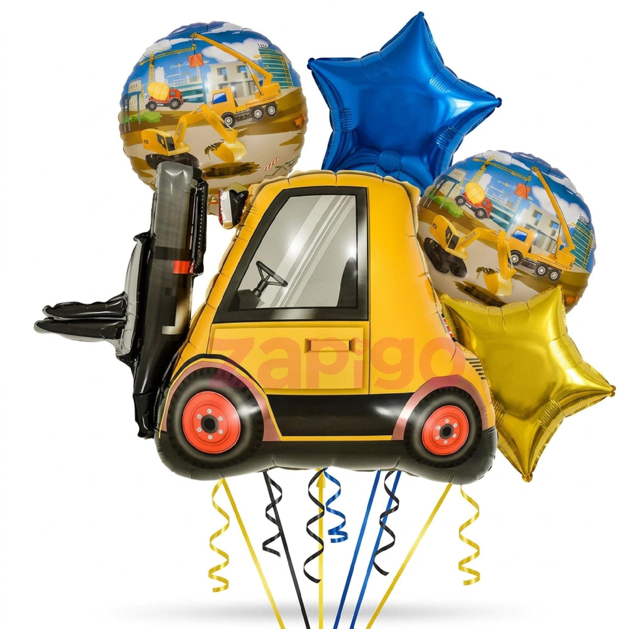Balloonistics Fork Lift Construction Theme Happy Birthday Balloon Bouquet Pack Of 5 thumbnail 1