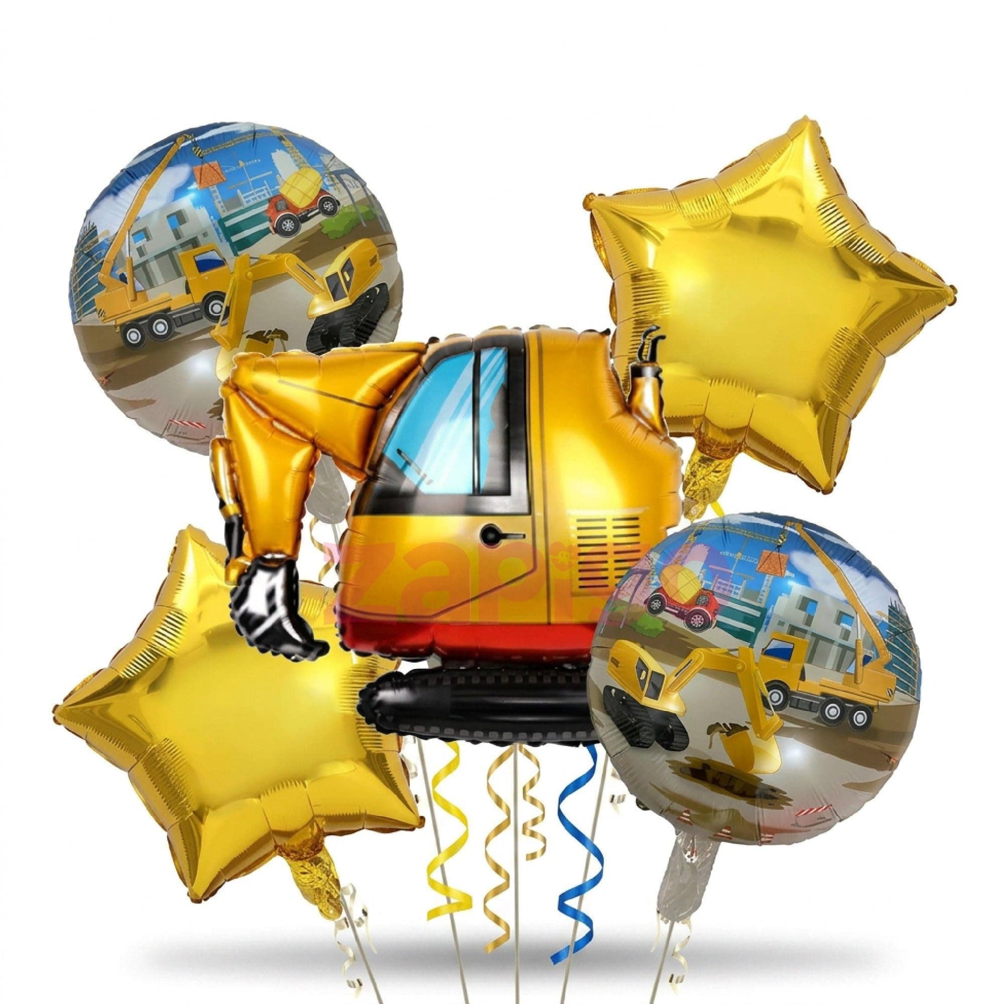 Balloonistics Crane Construction Theme Happy Birthday Balloon Bouquet Pack Of 5 thumbnail 1