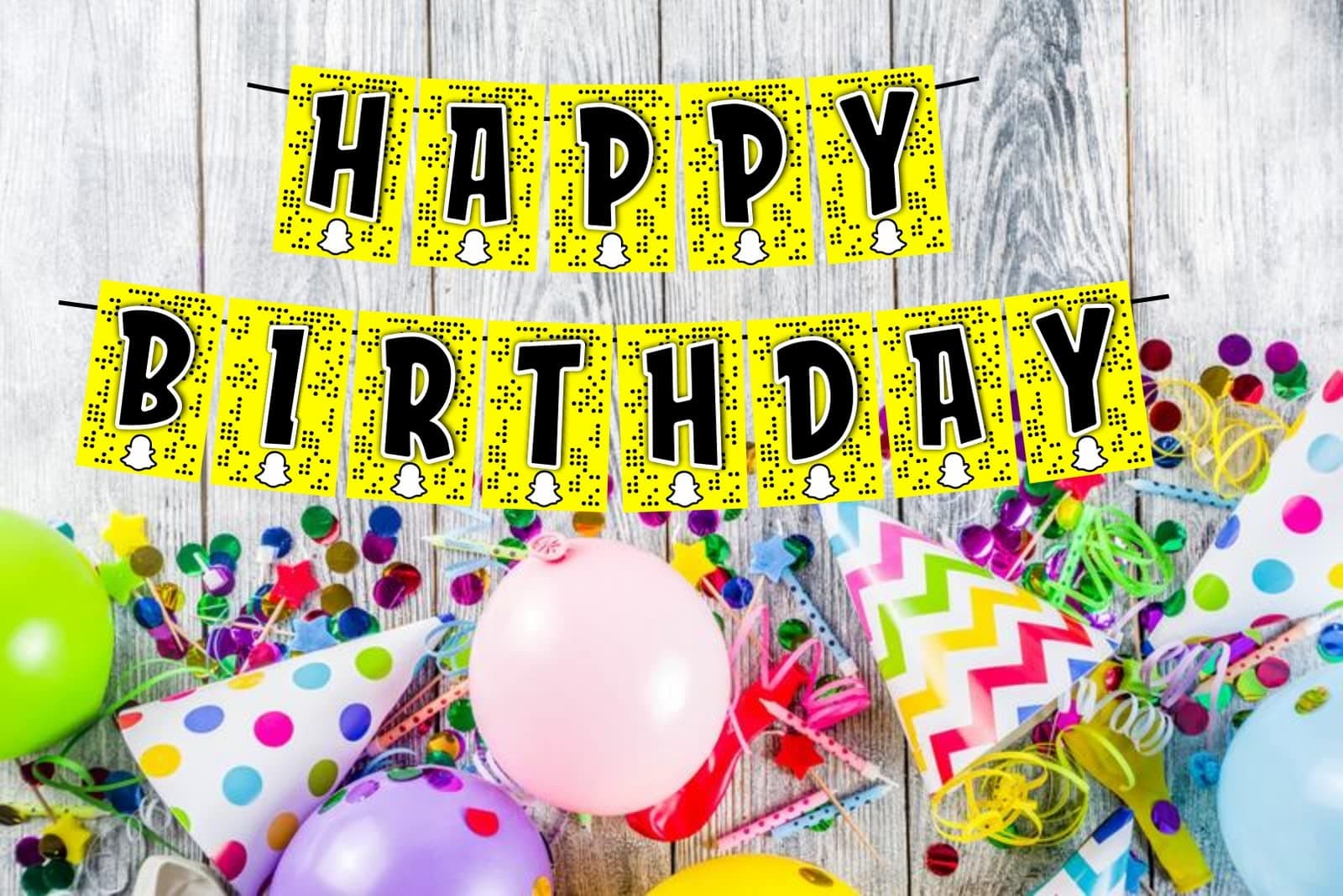 Balloonistics Snapchat Theme Happy Birthday Banner – Vibrant Yellow & White Social Media Bunting – Premium Cardstock Party Decorations for Teens & Adults thumbnail 2