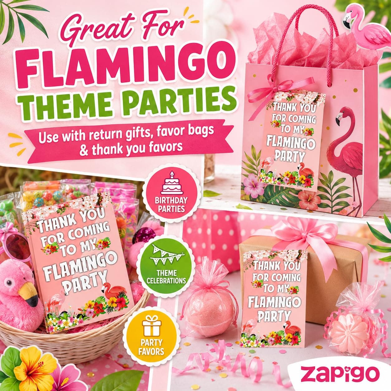 Balloonistics Flamingo Theme Thank You Cards - Pack of 20 Tropical Birthday Note Cards - Premium Cardstock "Thanks for Flamingling" Stationery, Vibrant Summer Pink & Floral Gratitude Cards (Thank you Cards - Pack of 20) thumbnail 8