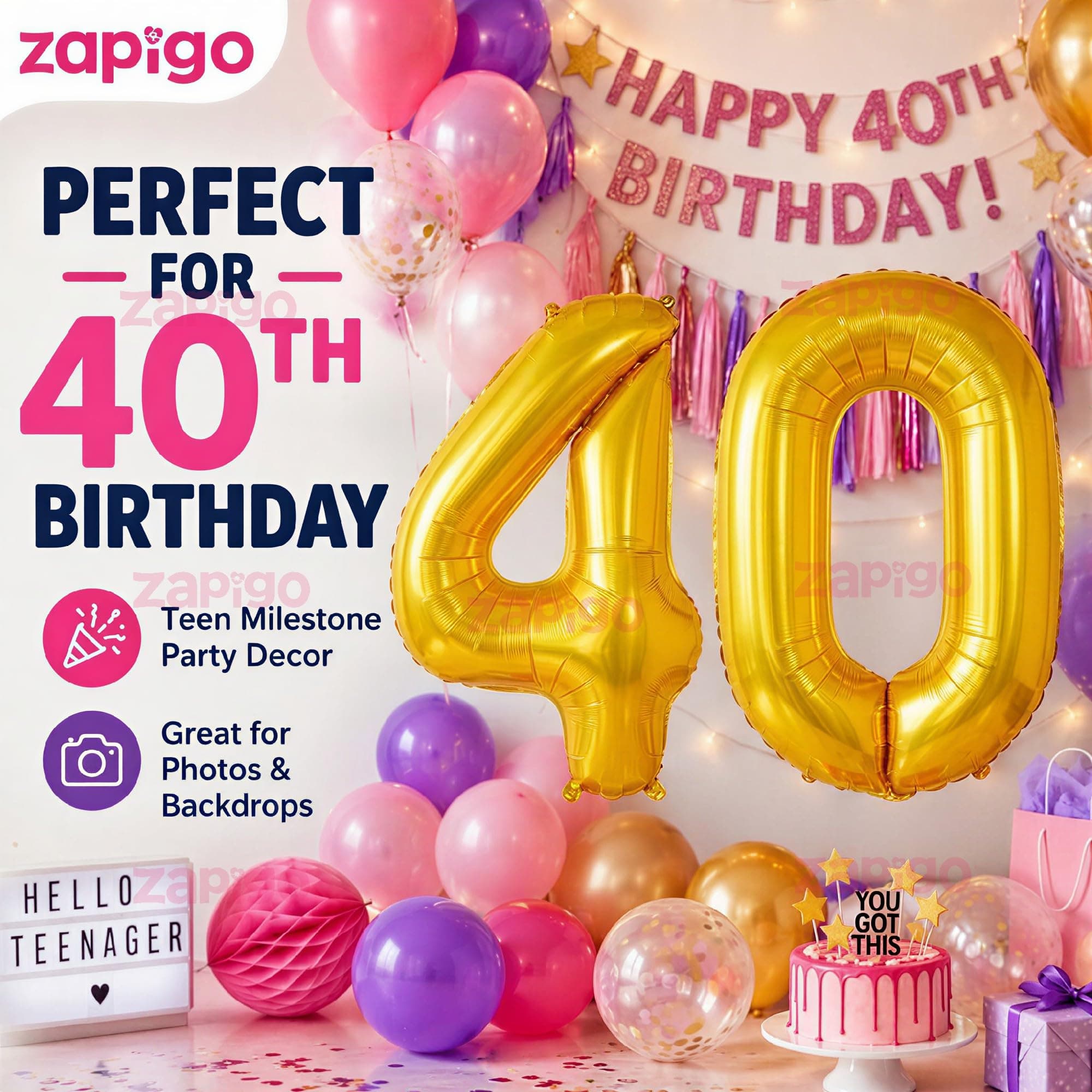 Balloonistics Number 40 Gold Foil Balloon – 17-Inch Metallic '40' Balloon Pack of 2 for 40th Birthday, Fabulous Forty & Milestone Party Decoration thumbnail 4