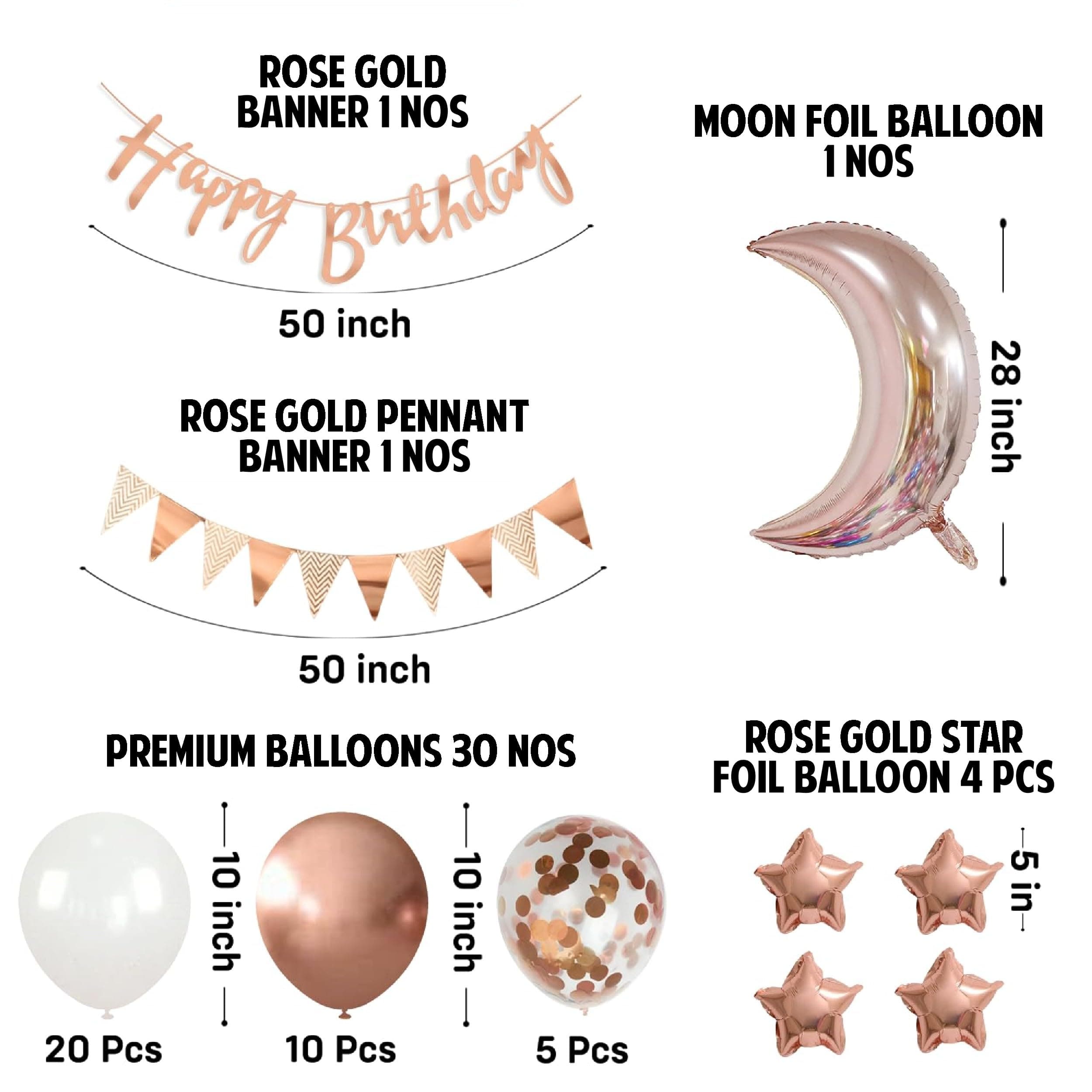 Balloonistics 42 Pcs Rose Gold Birthday Decoration Kit for Girls & Women – Includes Happy Birthday Banner, Moon & Star Foil Balloons, Pennant Banner & 35 Latex Balloons thumbnail 4