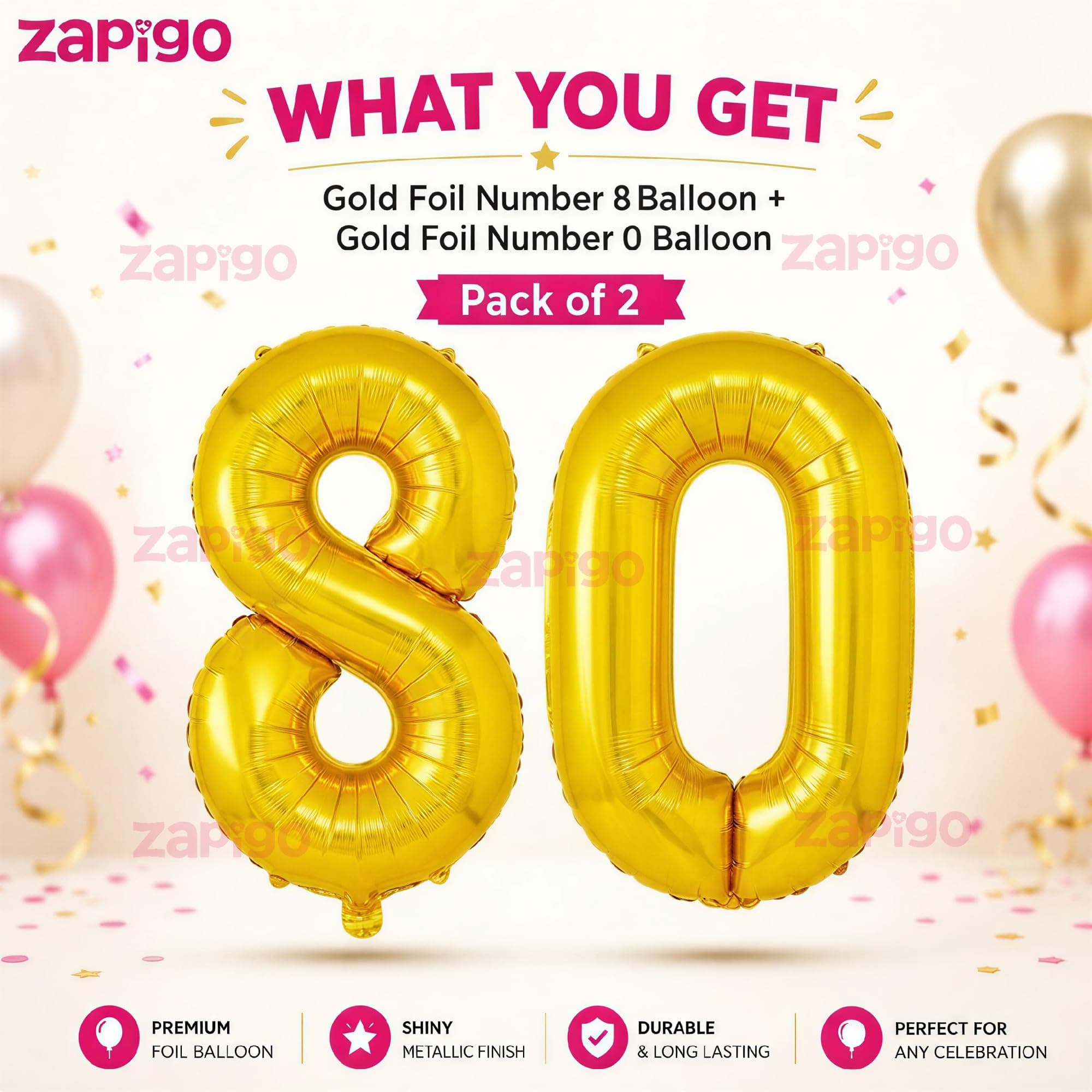 Balloonistics Gold Foil Number 80 Balloon – 16 Inch Golden Foil Number for Custom Age, Year & Phrase Party Decoration (Number 80) thumbnail 2