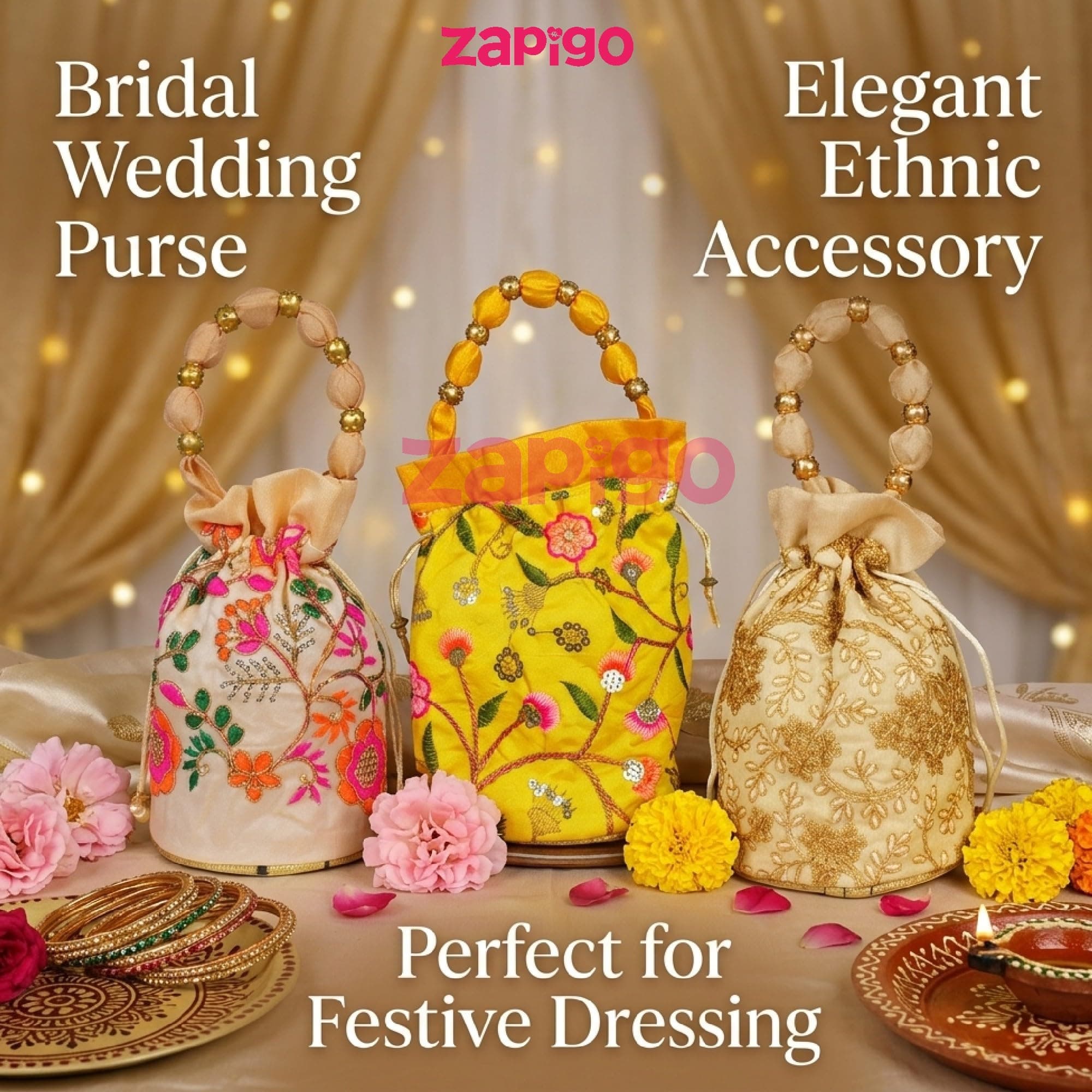 Habba Embroidered Potli Bag with Handle, Drawstring Closure, Compact Ethnic Festive Shagun & Return Gift Bag for Women, Weddings, Mehendi, Engagement, Diwali, Navratri, Baby Shower, Pack of 10 thumbnail 6